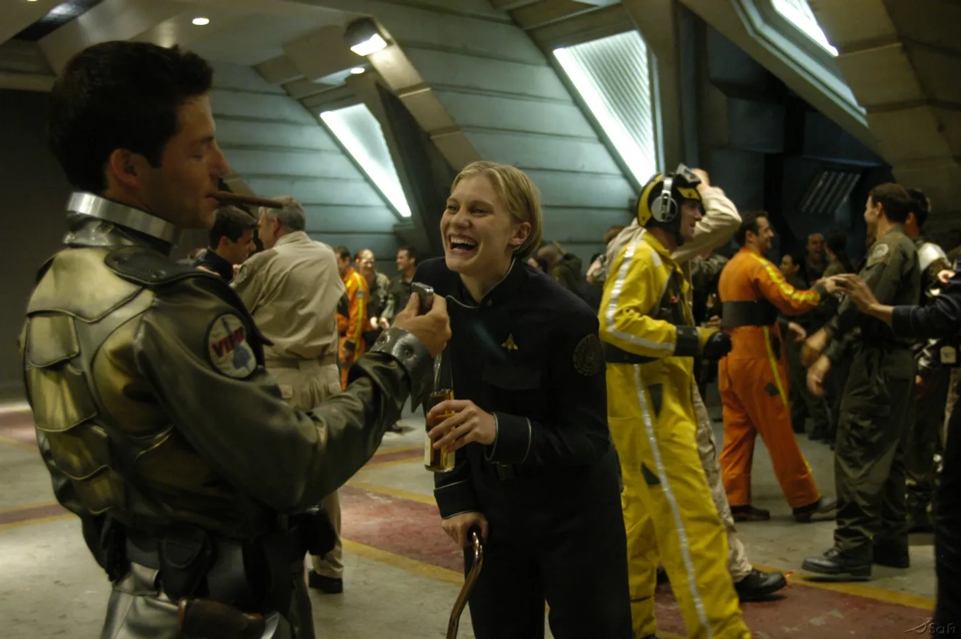 Jamie Bamber and Katee Sackhoff in Battlestar Galactica (2004)