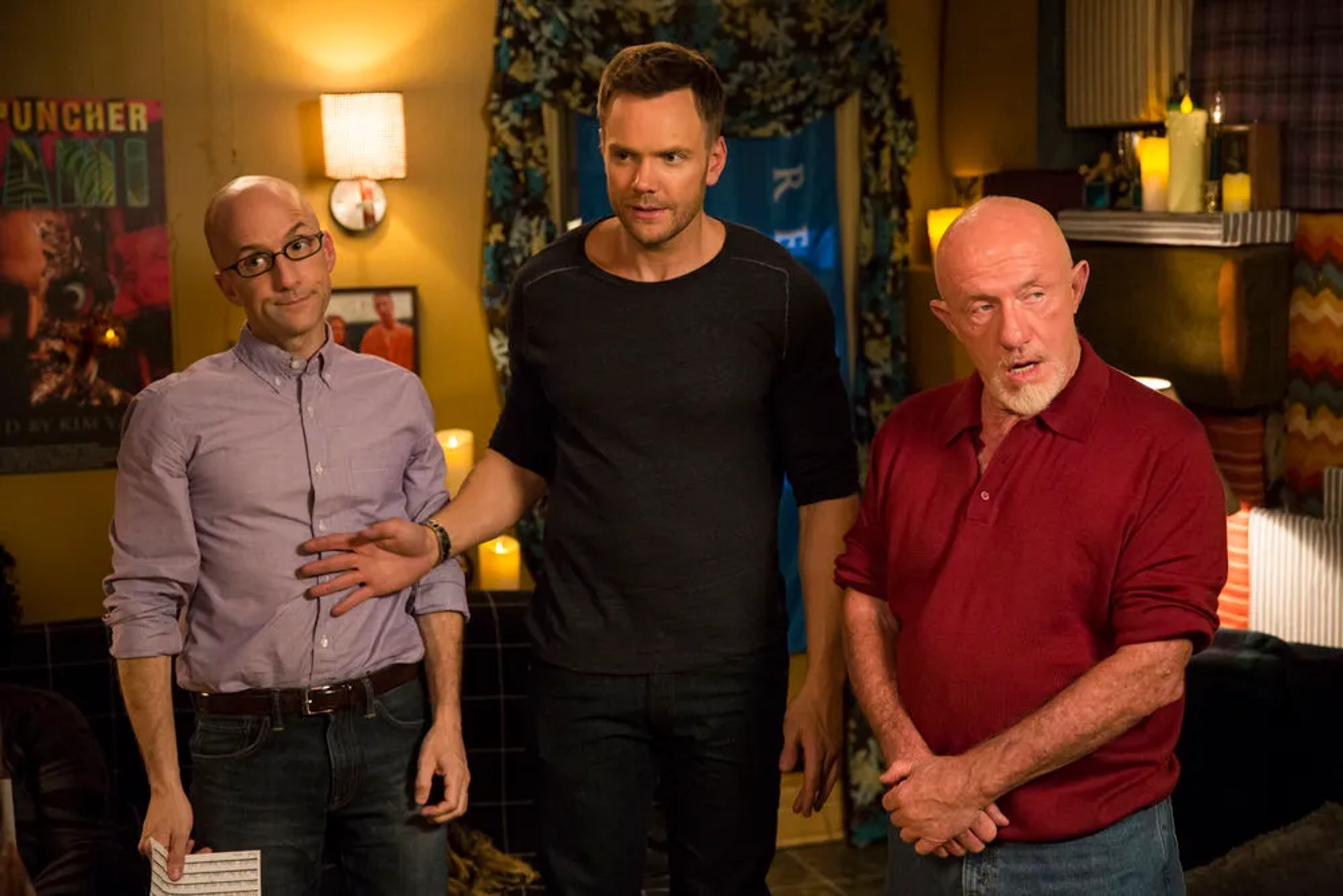 Jonathan Banks, Joel McHale, and Jim Rash in Community (2009)