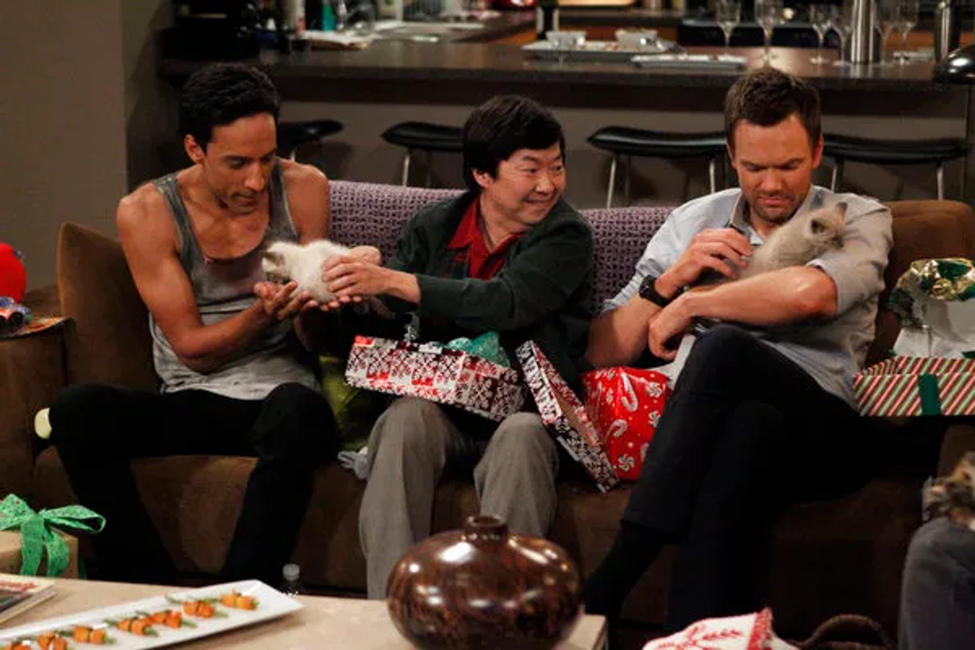 Ken Jeong, Joel McHale, and Danny Pudi in Community (2009)