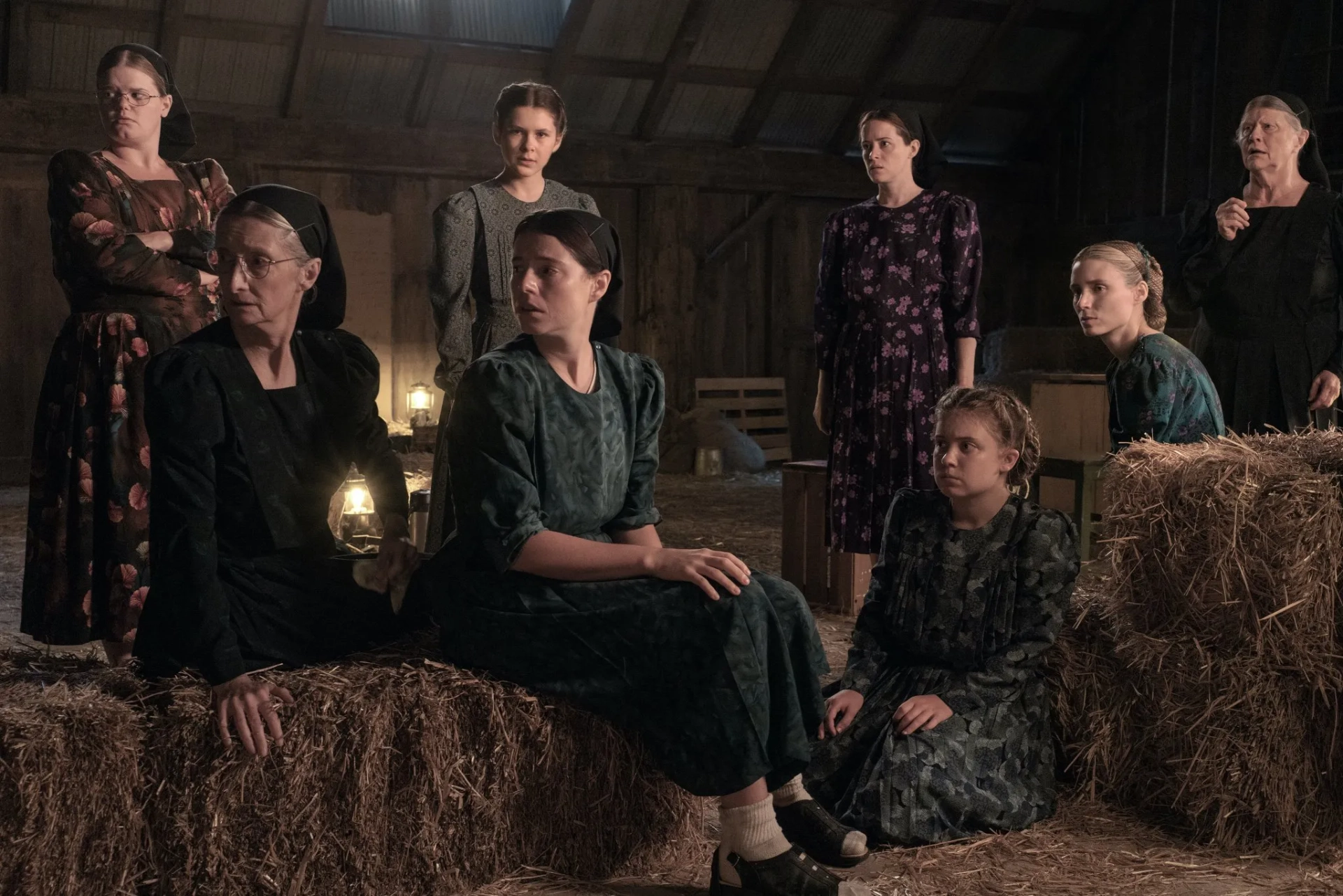 Judith Ivey, Sheila McCarthy, Kate Hallett, Liv McNeil, Rooney Mara, Claire Foy, Jessie Buckley, and Michelle McLeod in Women Talking (2022)