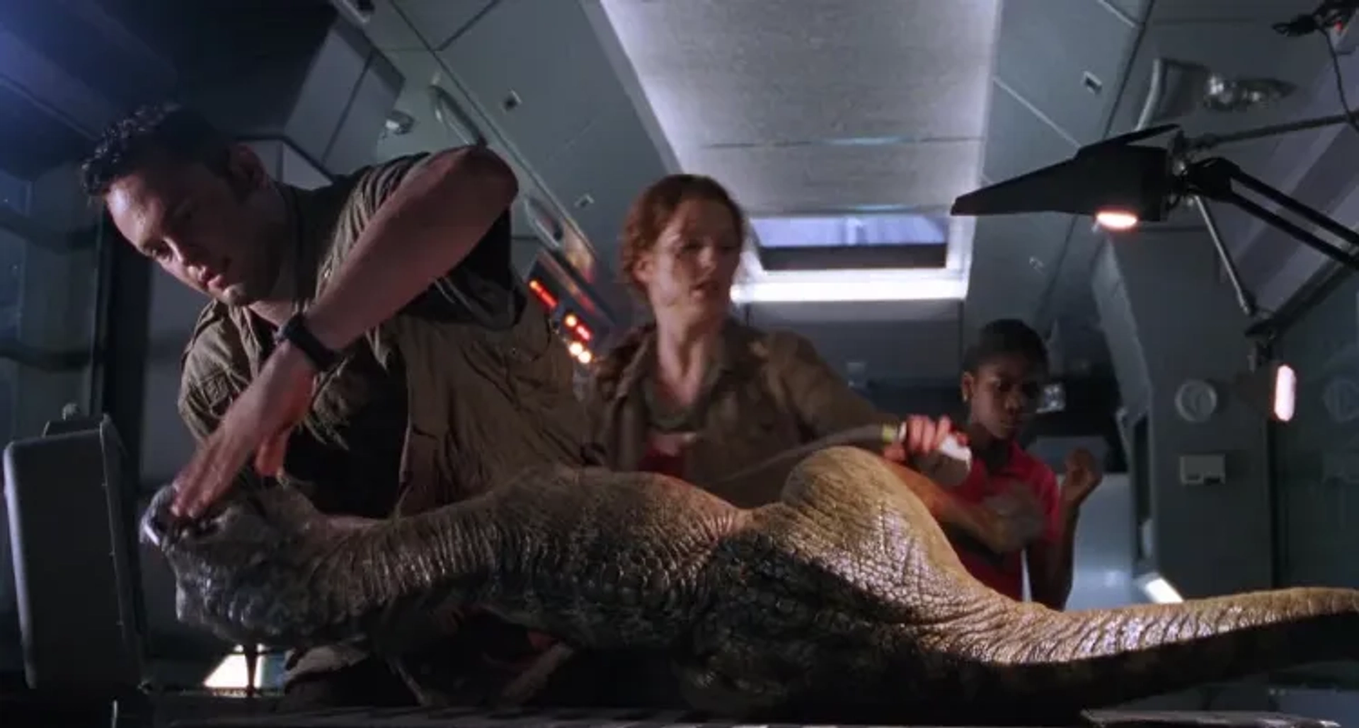 Julianne Moore, Vince Vaughn, and Vanessa Chester in The Lost World: Jurassic Park (1997)