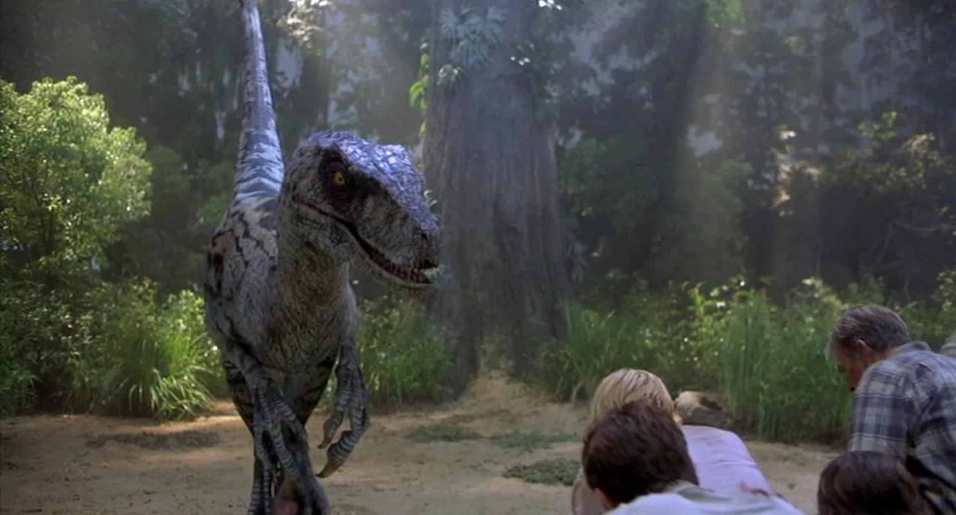 Téa Leoni, William H. Macy, Sam Neill, and Trevor Morgan in Jurassic Park III (2001)