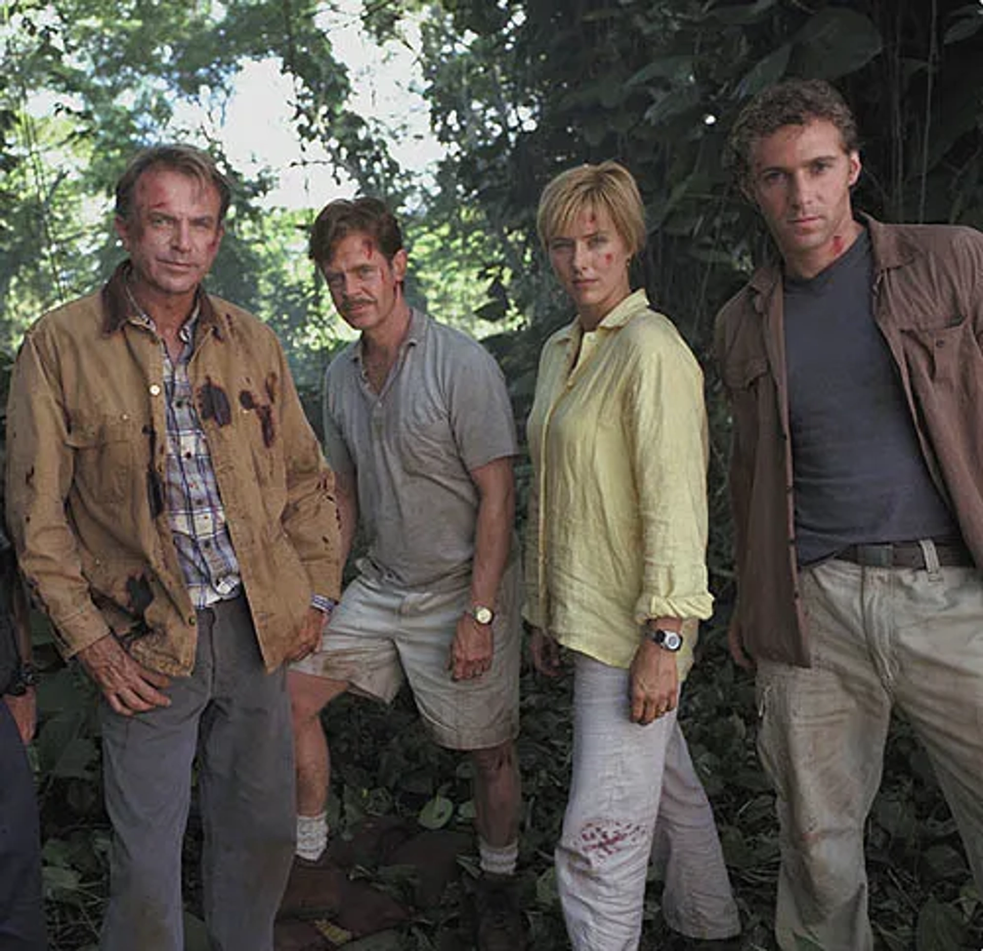 Téa Leoni, William H. Macy, Sam Neill, and Alessandro Nivola in Jurassic Park III (2001)