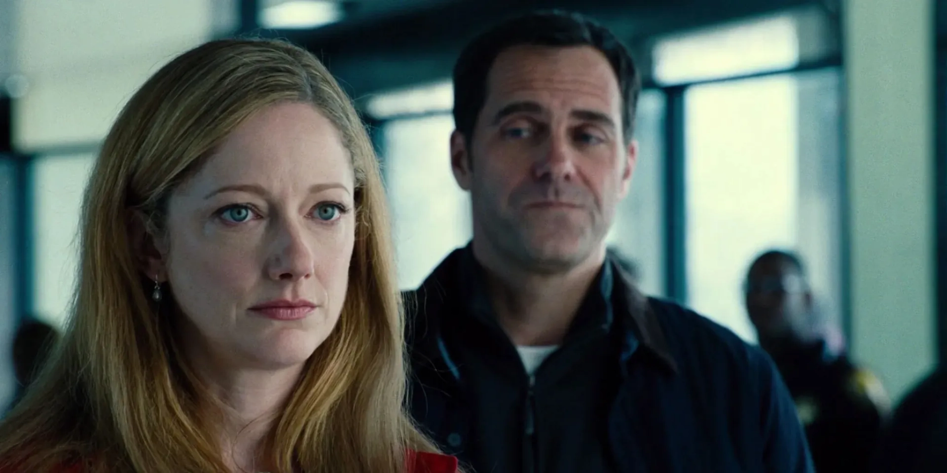 Judy Greer and Andy Buckley in Jurassic World (2015)