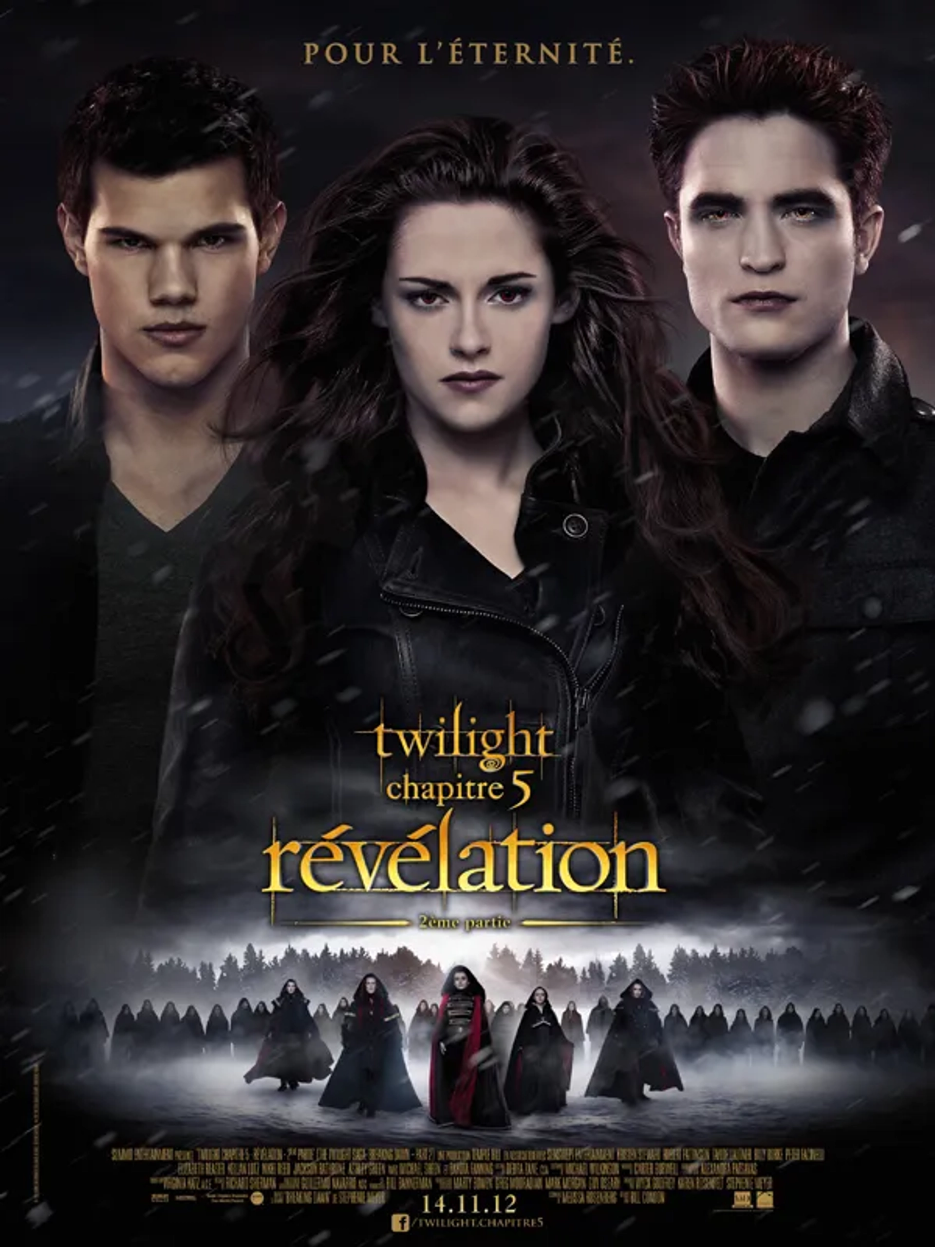 Dakota Fanning, Christopher Heyerdahl, Michael Sheen, Kristen Stewart, Taylor Lautner, Daniel Cudmore, Robert Pattinson, and Jamie Campbell Bower in The Twilight Saga: Breaking Dawn - Part 2 (2012)