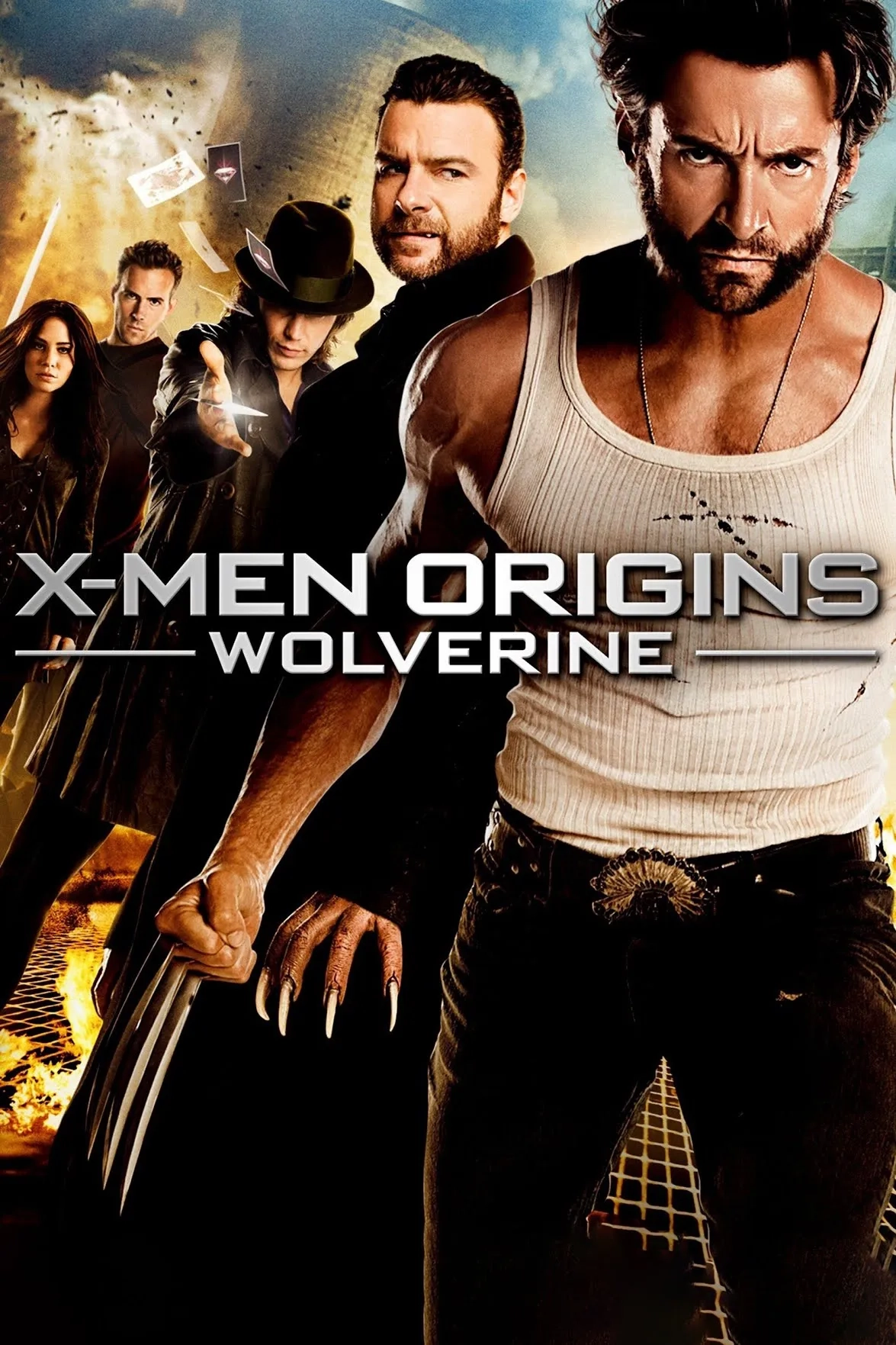 Liev Schreiber, Ryan Reynolds, Hugh Jackman, Lynn Collins, and Taylor Kitsch in X-Men Origins: Wolverine (2009)