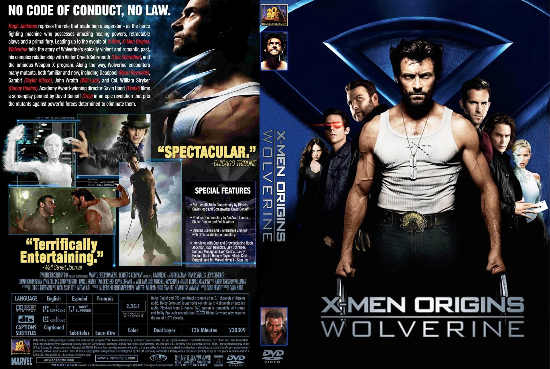 Liev Schreiber, Ryan Reynolds, Hugh Jackman, Lynn Collins, Tahyna MacManus, and Taylor Kitsch in X-Men Origins: Wolverine (2009)