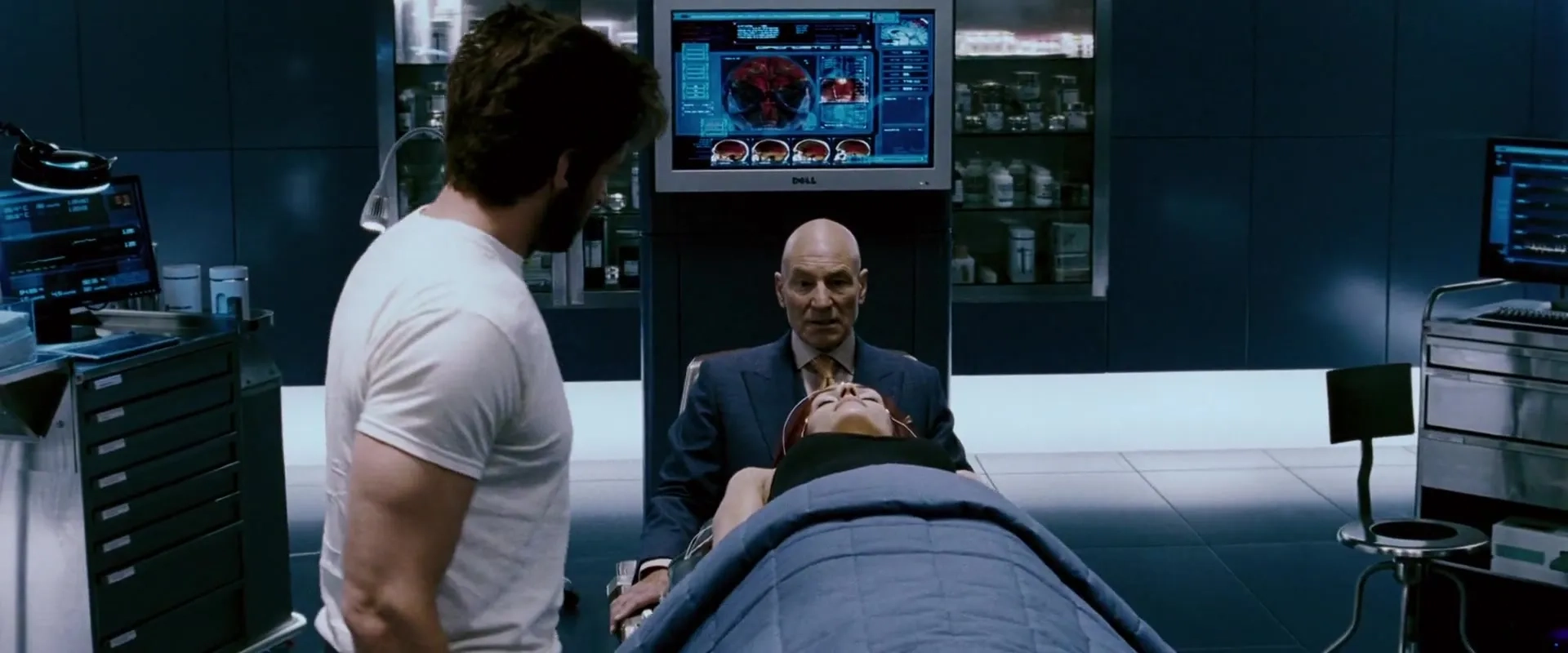 Famke Janssen, Patrick Stewart, and Hugh Jackman in X-Men: The Last Stand (2006)