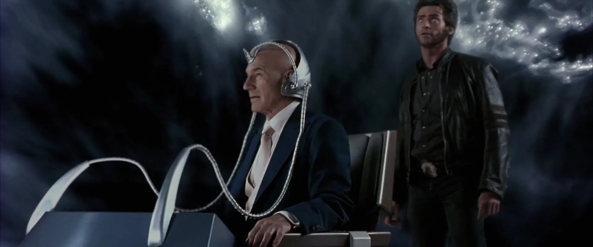 Patrick Stewart and Hugh Jackman in X2 (2003)