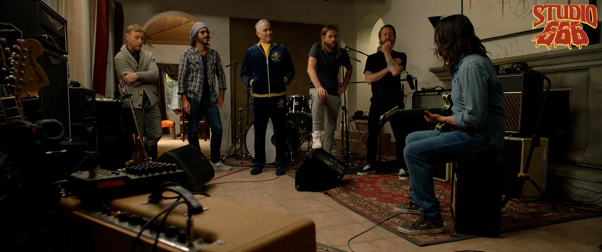 Dave Grohl, Nate Mendel, Pat Smear, Taylor Hawkins, Chris Shiflett, and Rami Jaffee in Studio 666 (2022)