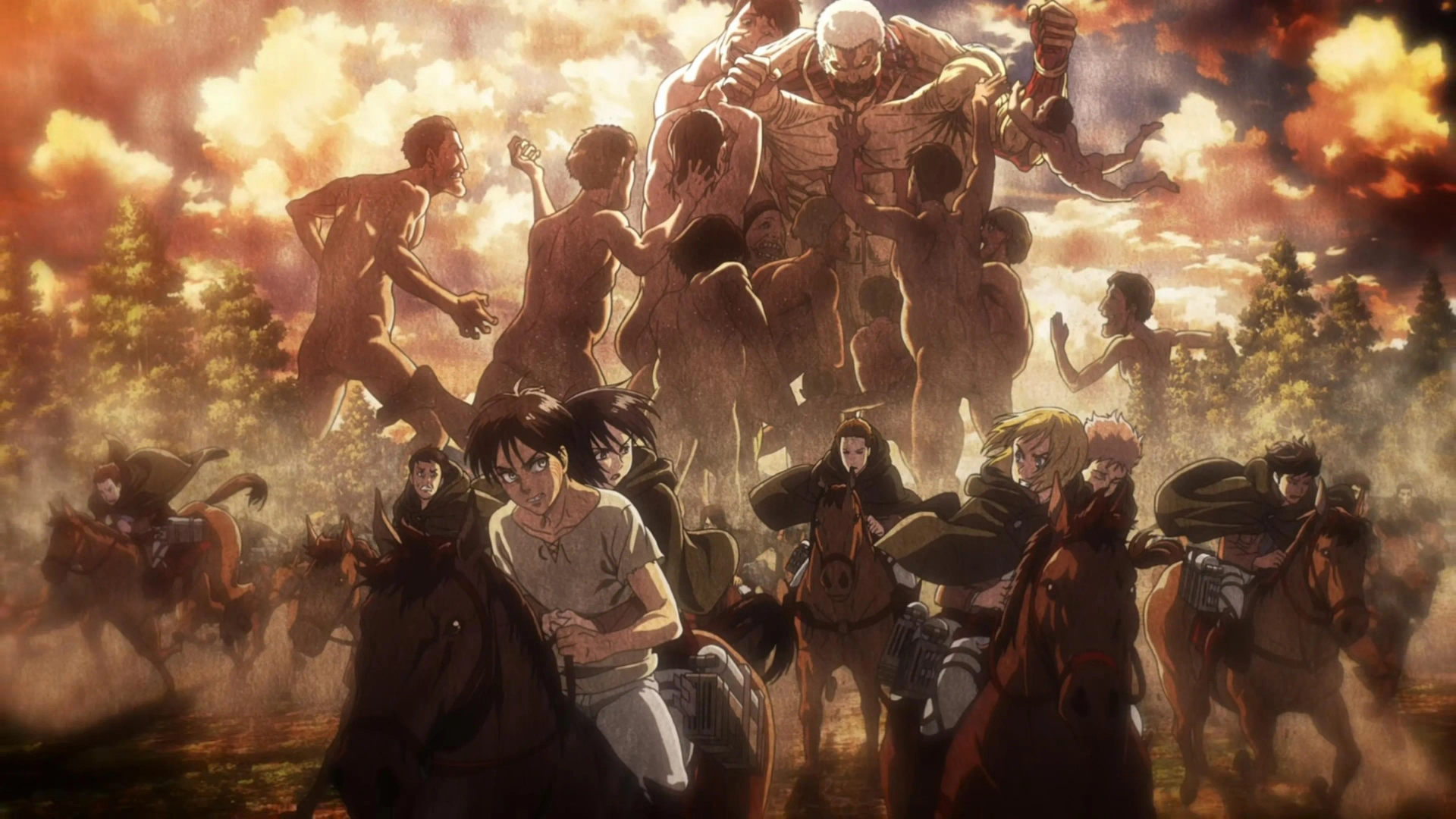 Kishô Taniyama, Marina Inoue, Yûki Kaji, Yoshimasa Hosoya, Yui Ishikawa, and Tomohisa Hashizume in Attack on Titan (2013)