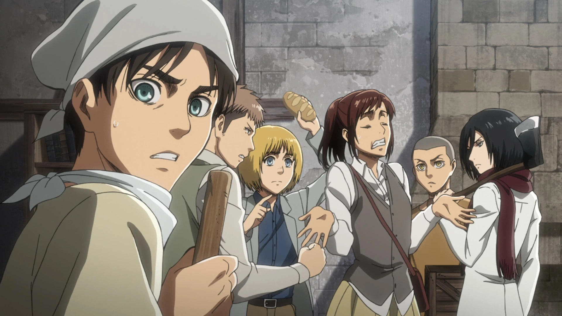 Kishô Taniyama, Hiro Shimono, Yû Kobayashi, Marina Inoue, Yûki Kaji, and Yui Ishikawa in Attack on Titan (2013)