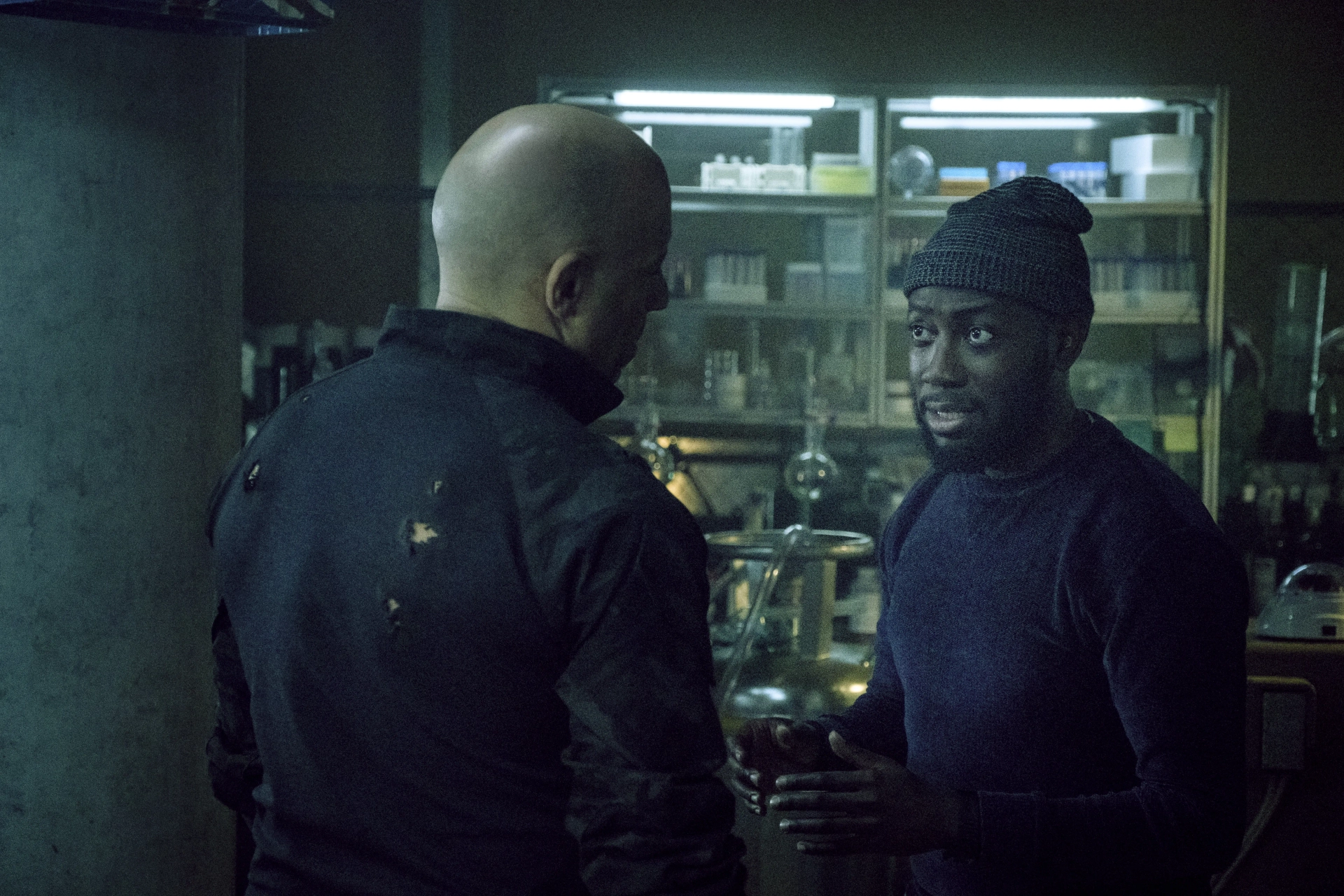 Vin Diesel and Lamorne Morris in Bloodshot (2020)