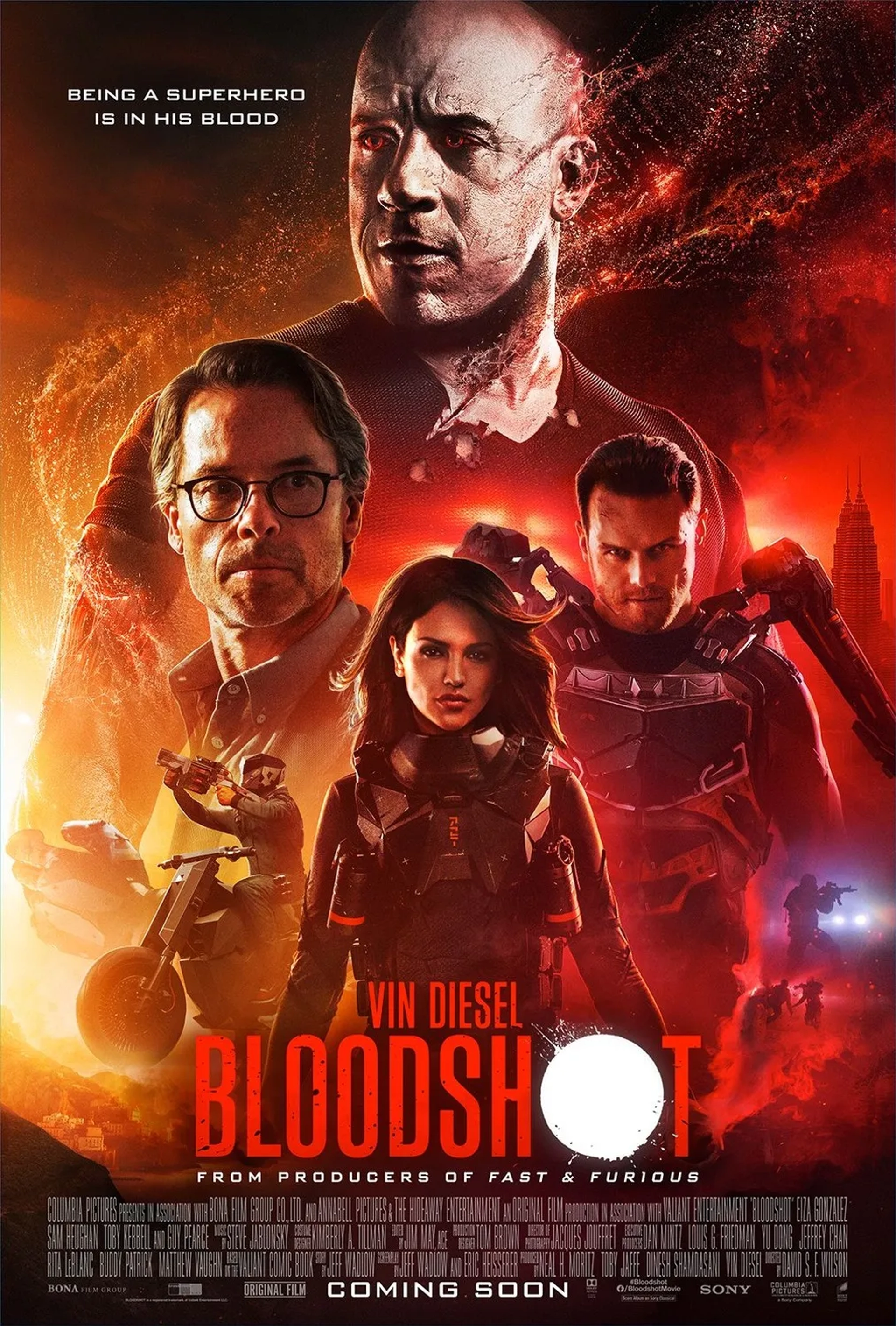 Guy Pearce, Vin Diesel, Sam Heughan, and Eiza González in Bloodshot (2020)