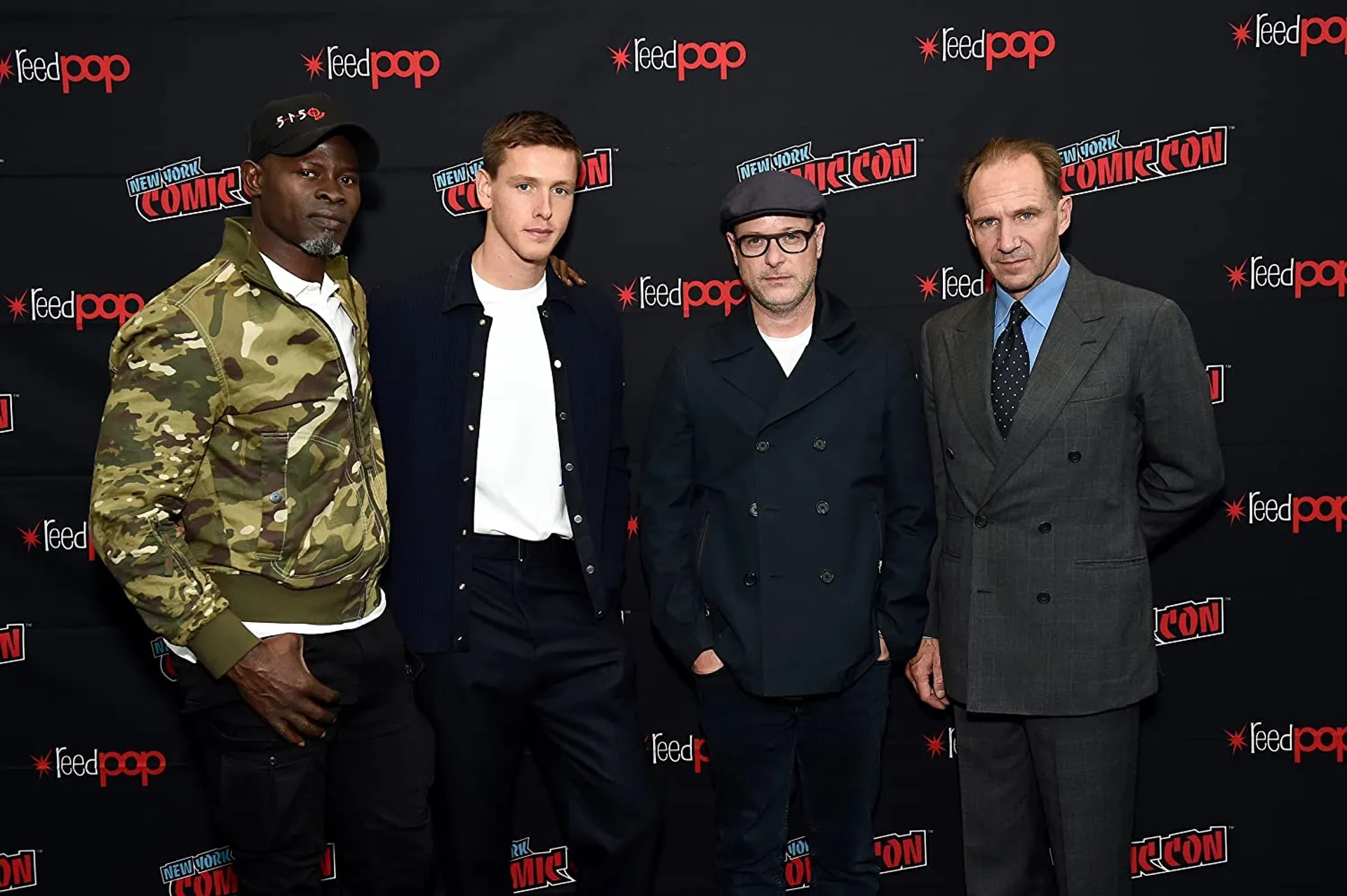 Ralph Fiennes, Djimon Hounsou, Matthew Vaughn, and Harris Dickinson at an event for The King's Man (2021)