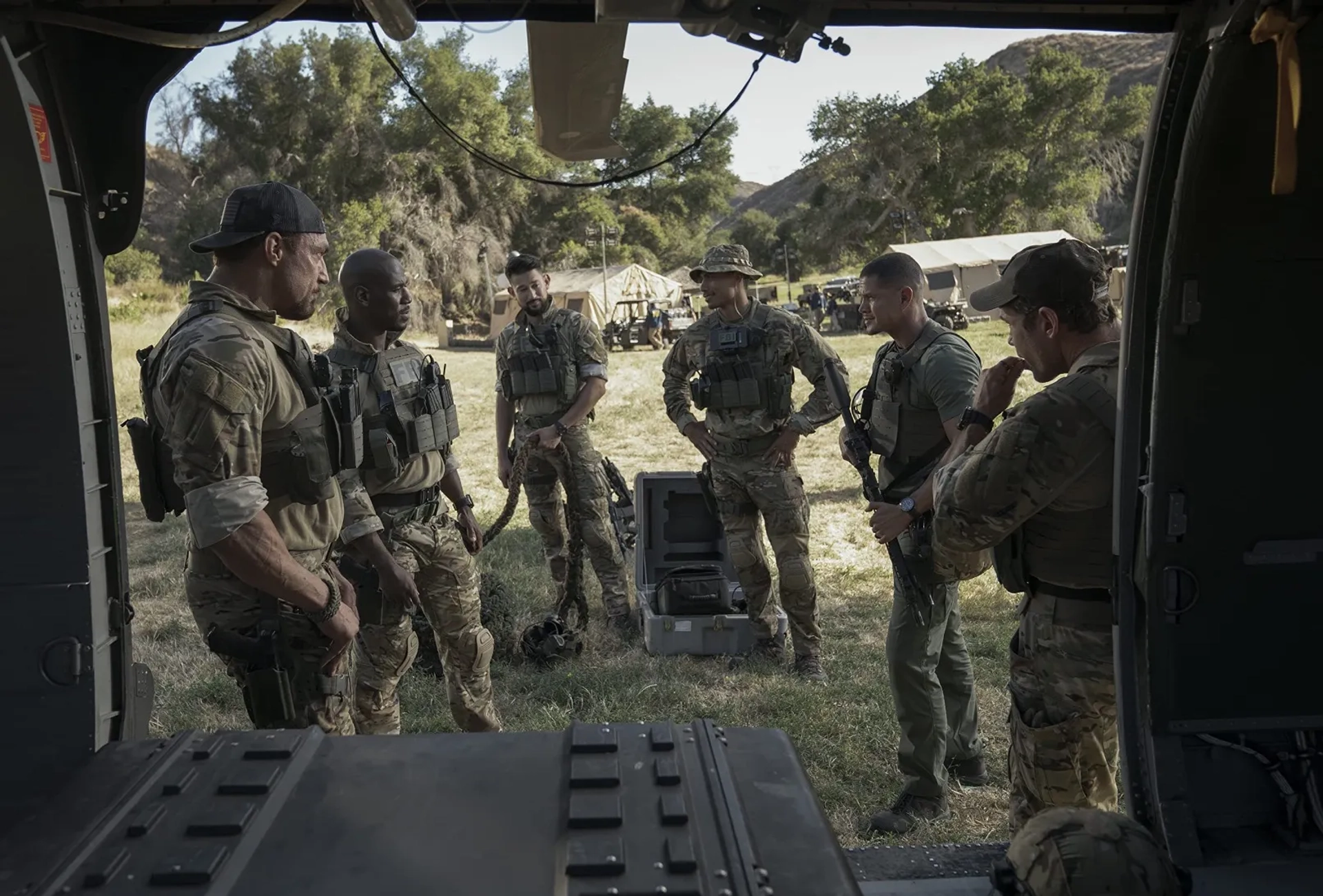 John Adkins, JD Pardo, Dave Reaves, Mahdi Cocci, Nate Boyer, and Remi Adeleke in The Terminal List (2022)