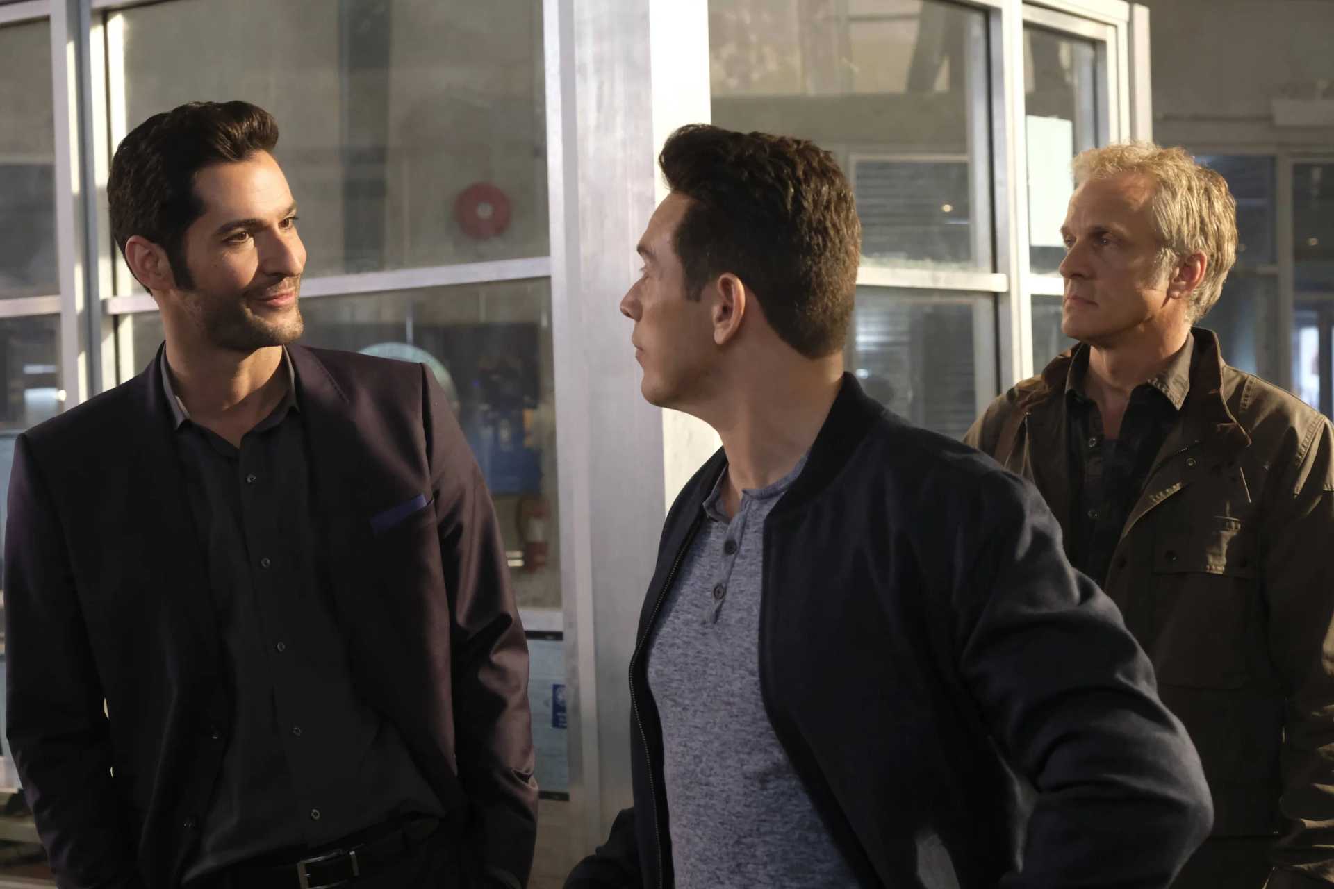 Tom Ellis, Patrick Fabian, and Kevin Alejandro in Lucifer (2016)