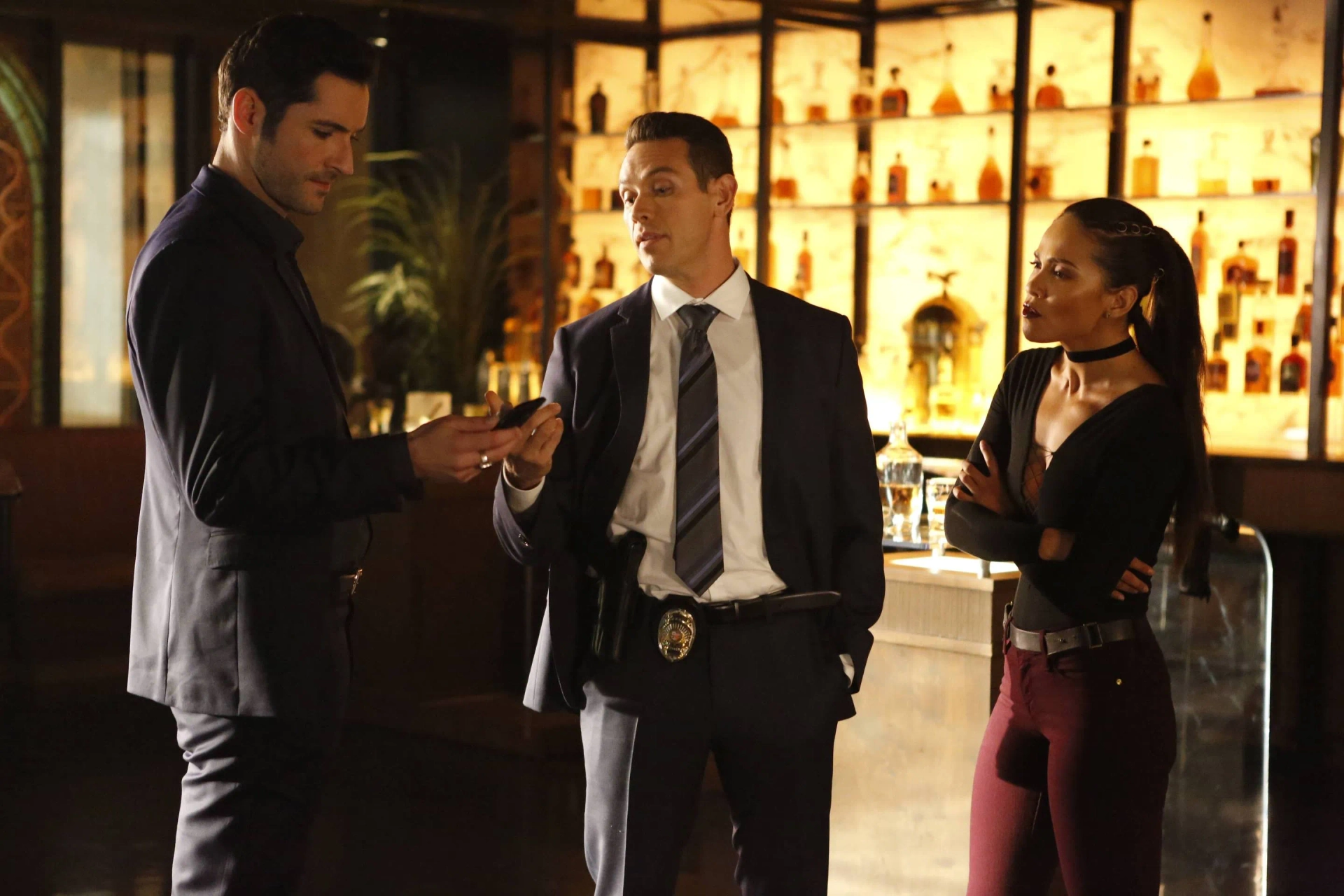 Tom Ellis, Kevin Alejandro, and Lesley-Ann Brandt in Lucifer (2016)