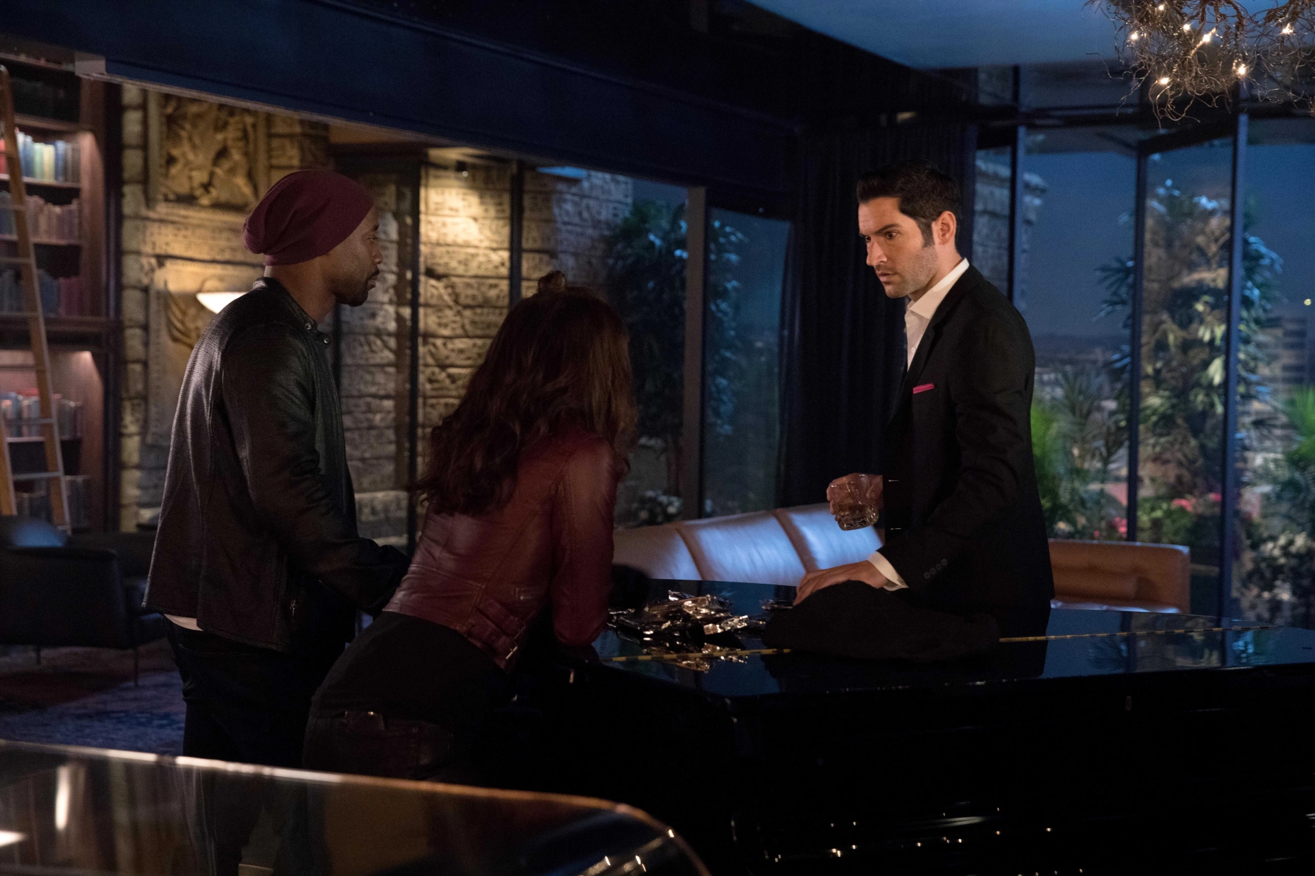 Tom Ellis, D.B. Woodside, and Lesley-Ann Brandt in Lucifer (2016)