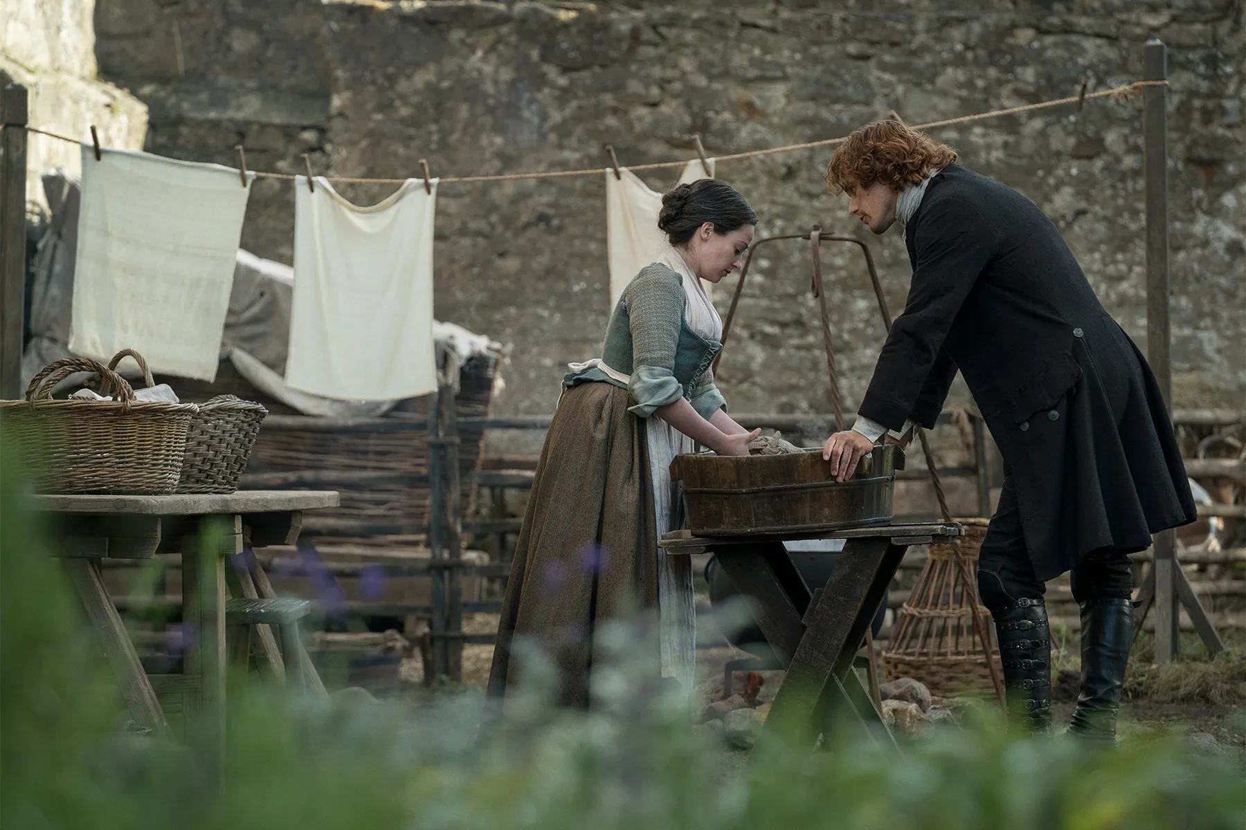 Sam Heughan and Laura Donnelly in Outlander (2014)