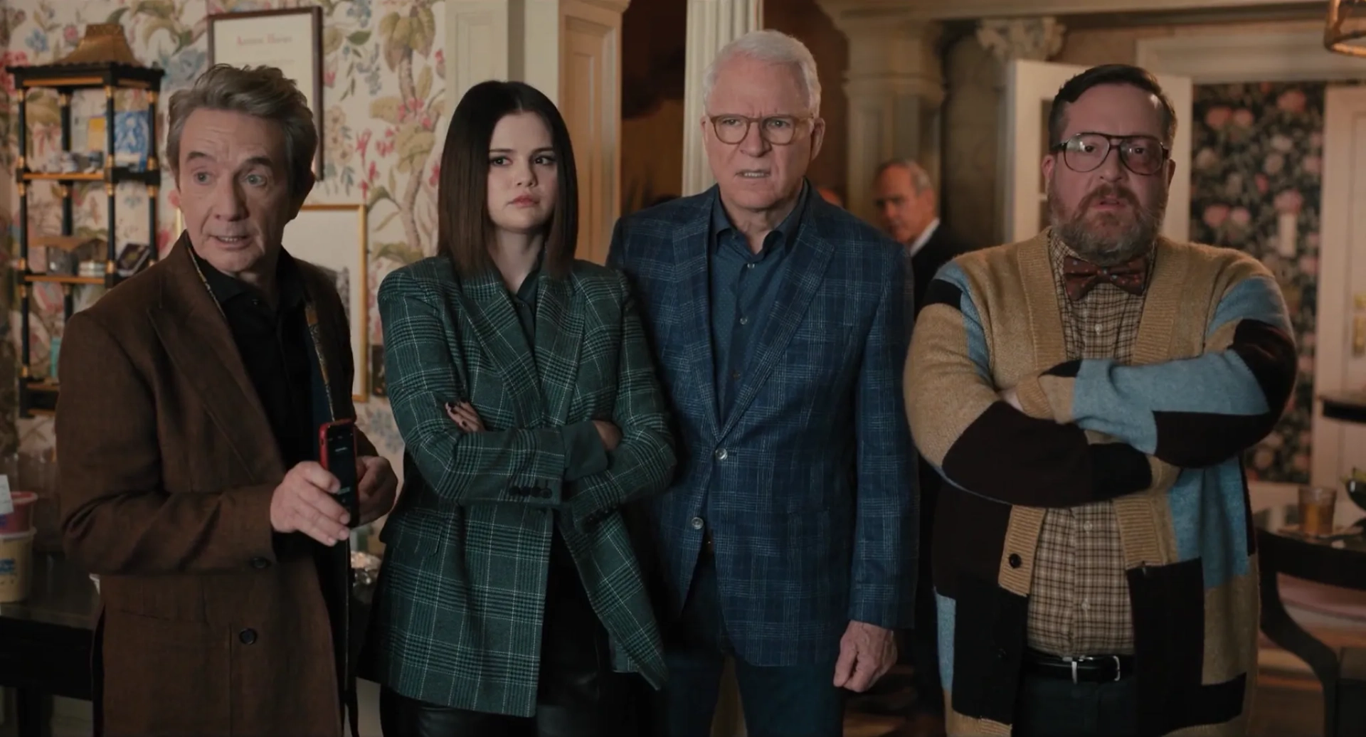 Steve Martin, Martin Short, Selena Gomez, and Michael Cyril Creighton in Only Murders in the Building (2021)