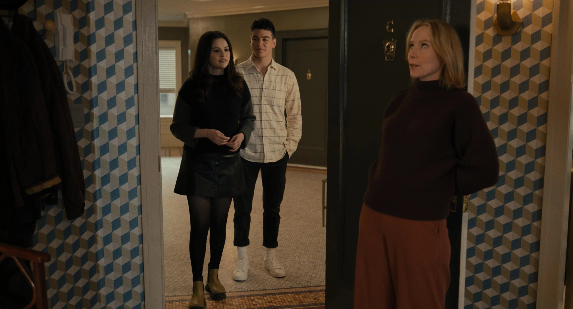 Amy Ryan, Selena Gomez, and Aaron Dominguez in Only Murders in the Building (2021)