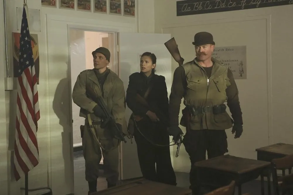Neal McDonough, Hayley Atwell, and James Austin Kerr in Agent Carter (2015)