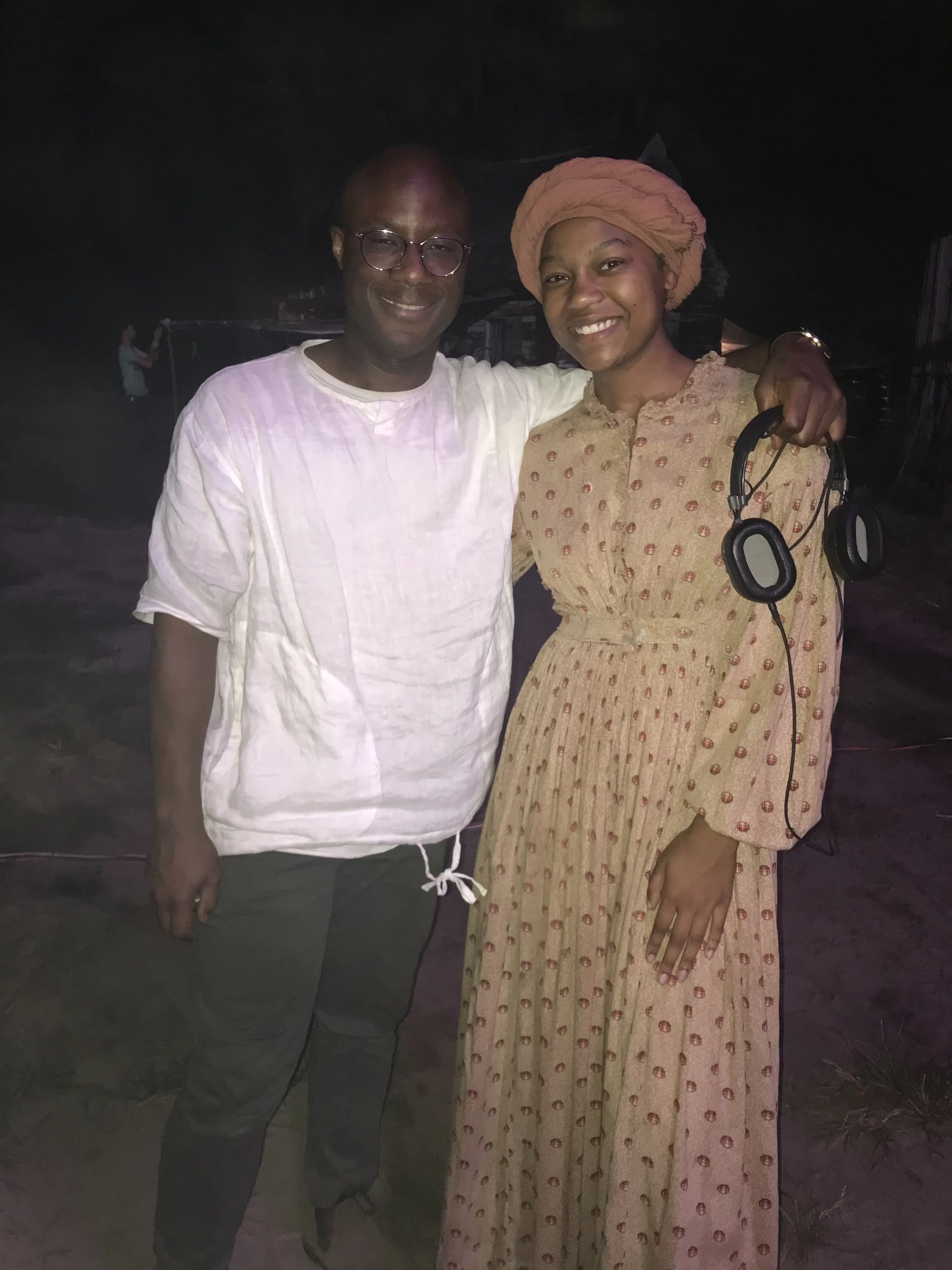 Aubriana Davis and Director, Barry Jenkins on the set of The Underground Railroad