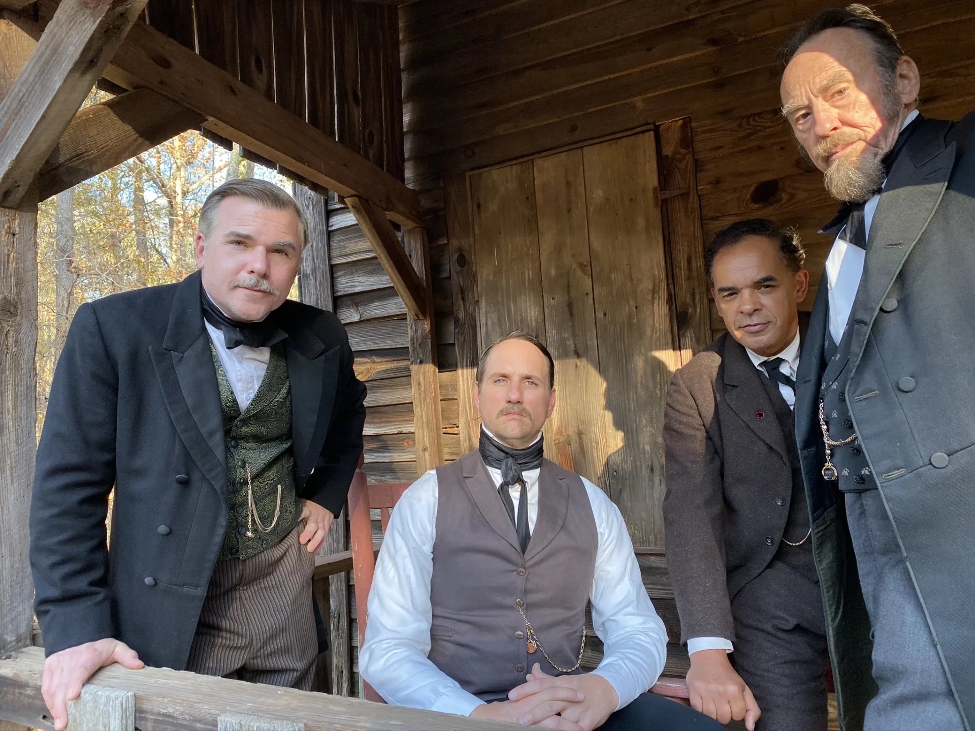 Cullen Moss, on the set of The Underground Railroad, with cast mates, Peter De Jersey, David Jensen, and Jim Klock.