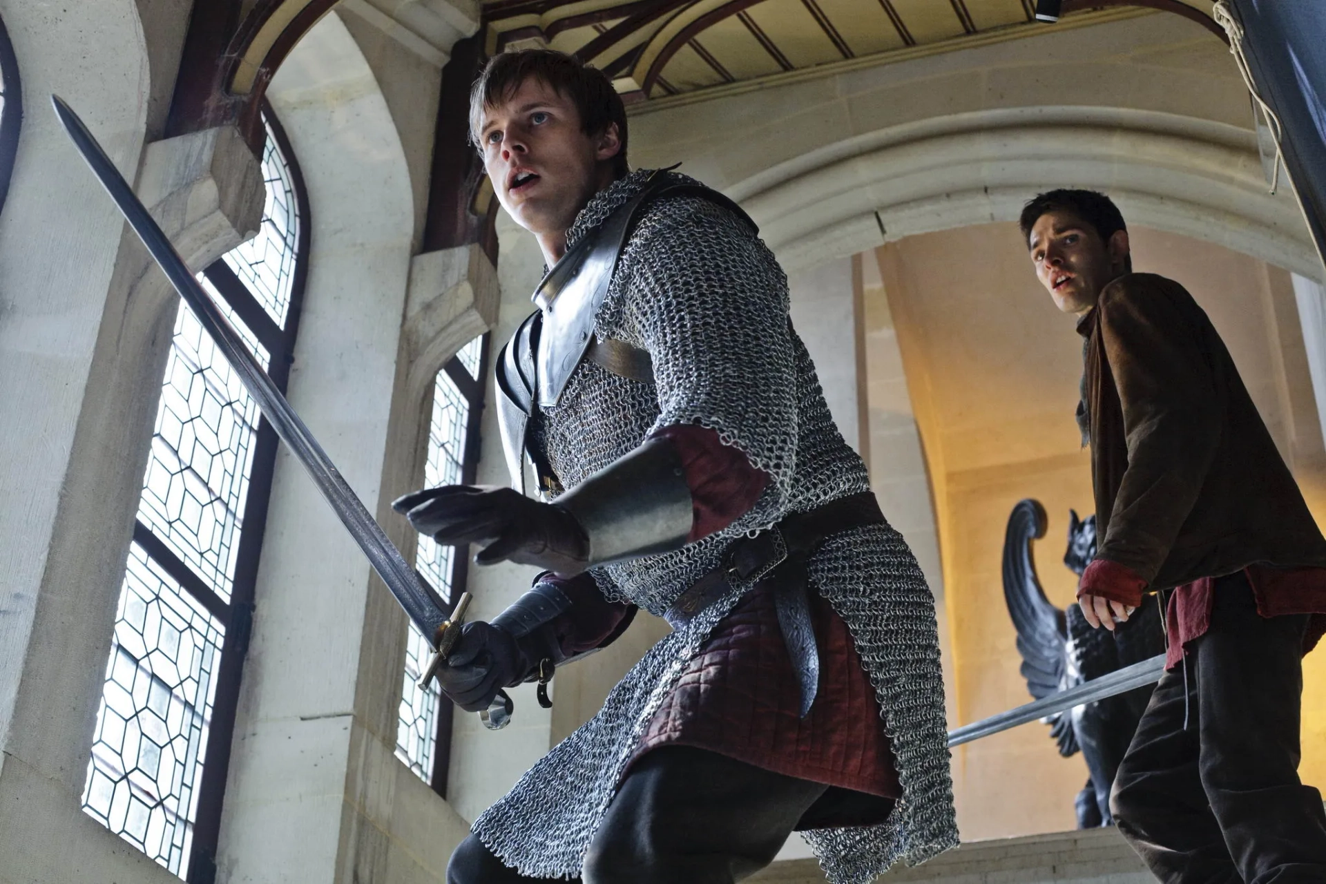 Colin Morgan and Bradley James in Merlin (2008)