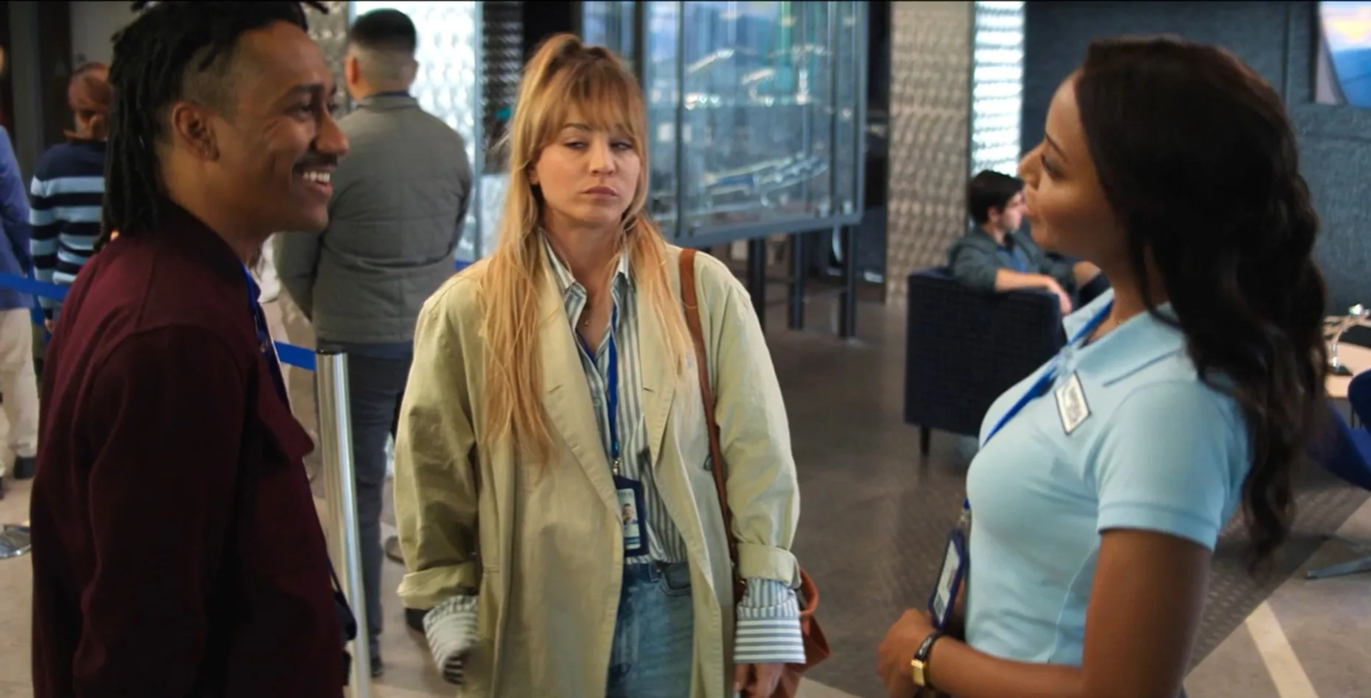 Kaley Cuoco, Griffin Matthews, and Yasha Jackson in The Flight Attendant: Drowning Women (2022)