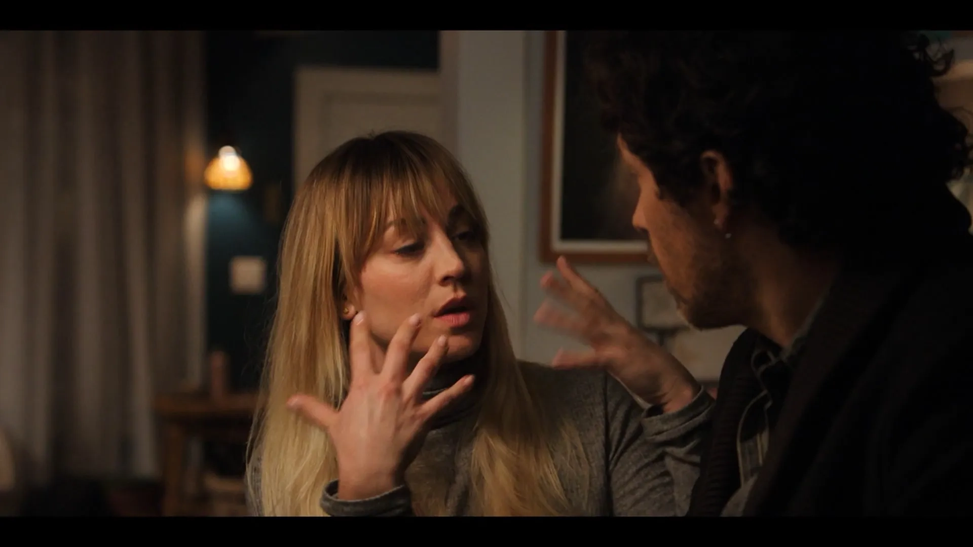 Kaley Cuoco and Santiago Cabrera in The Flight Attendant: Mushrooms, Tasers, and Bears, Oh My! (2022)