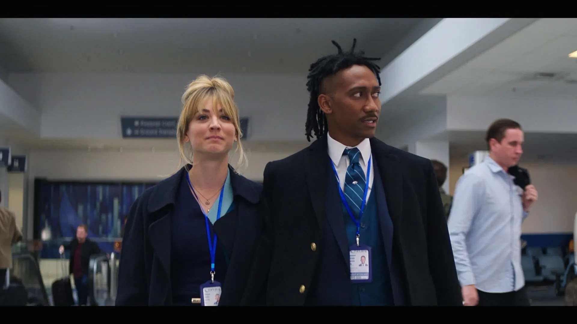 Kaley Cuoco and Griffin Matthews in The Flight Attendant: Seeing Double (2022)