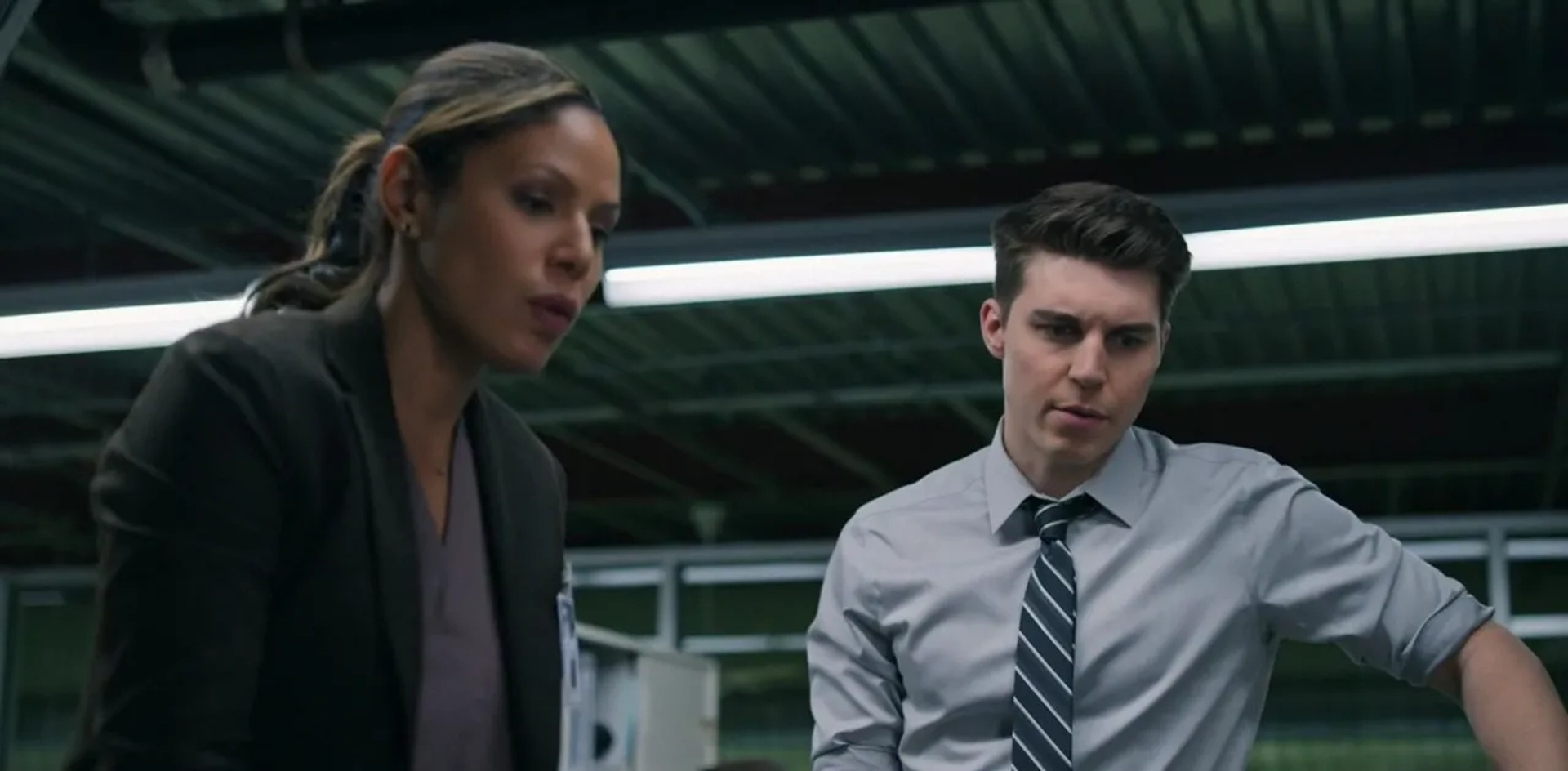 Nolan Gerard Funk and Merle Dandridge in The Flight Attendant: In Case of Emergency (2020)