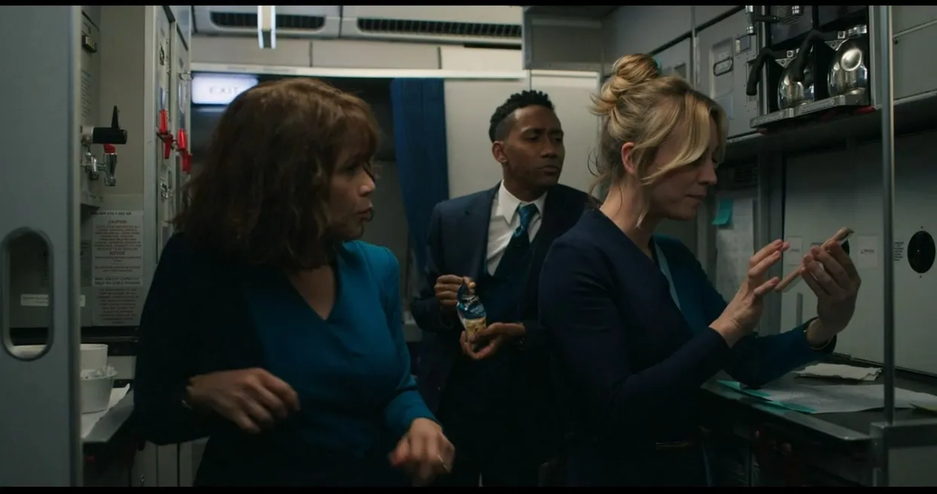 Rosie Perez, Kaley Cuoco, and Griffin Matthews in The Flight Attendant: In Case of Emergency (2020)