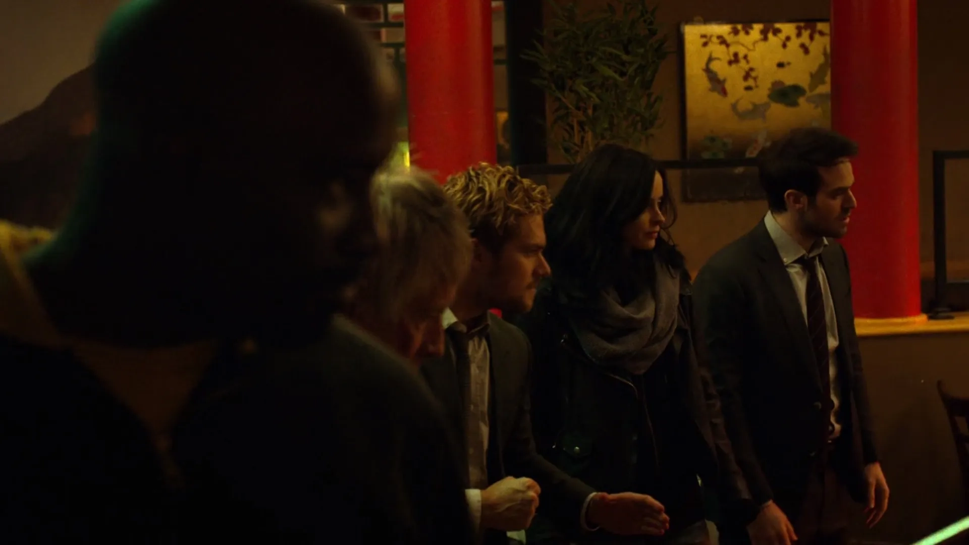 Scott Glenn, Charlie Cox, Krysten Ritter, Mike Colter, and Finn Jones in The Defenders (2017)
