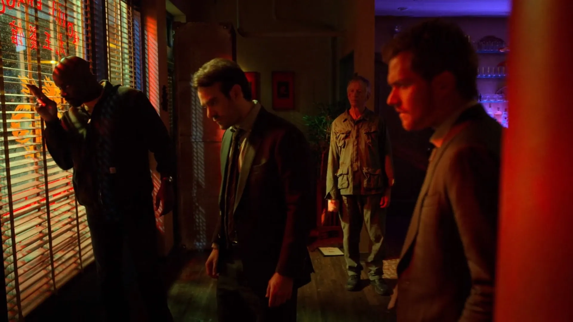 Scott Glenn, Charlie Cox, Mike Colter, and Finn Jones in The Defenders (2017)