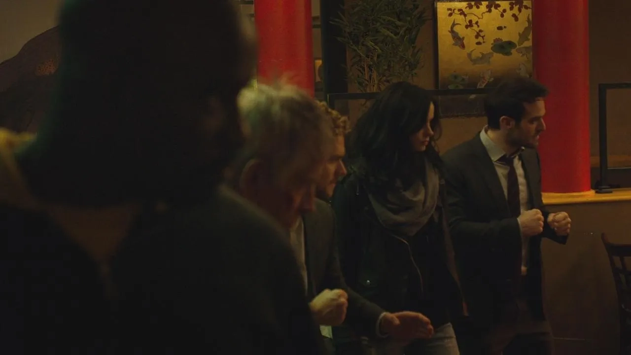 Scott Glenn, Charlie Cox, Krysten Ritter, Mike Colter, and Finn Jones in The Defenders (2017)