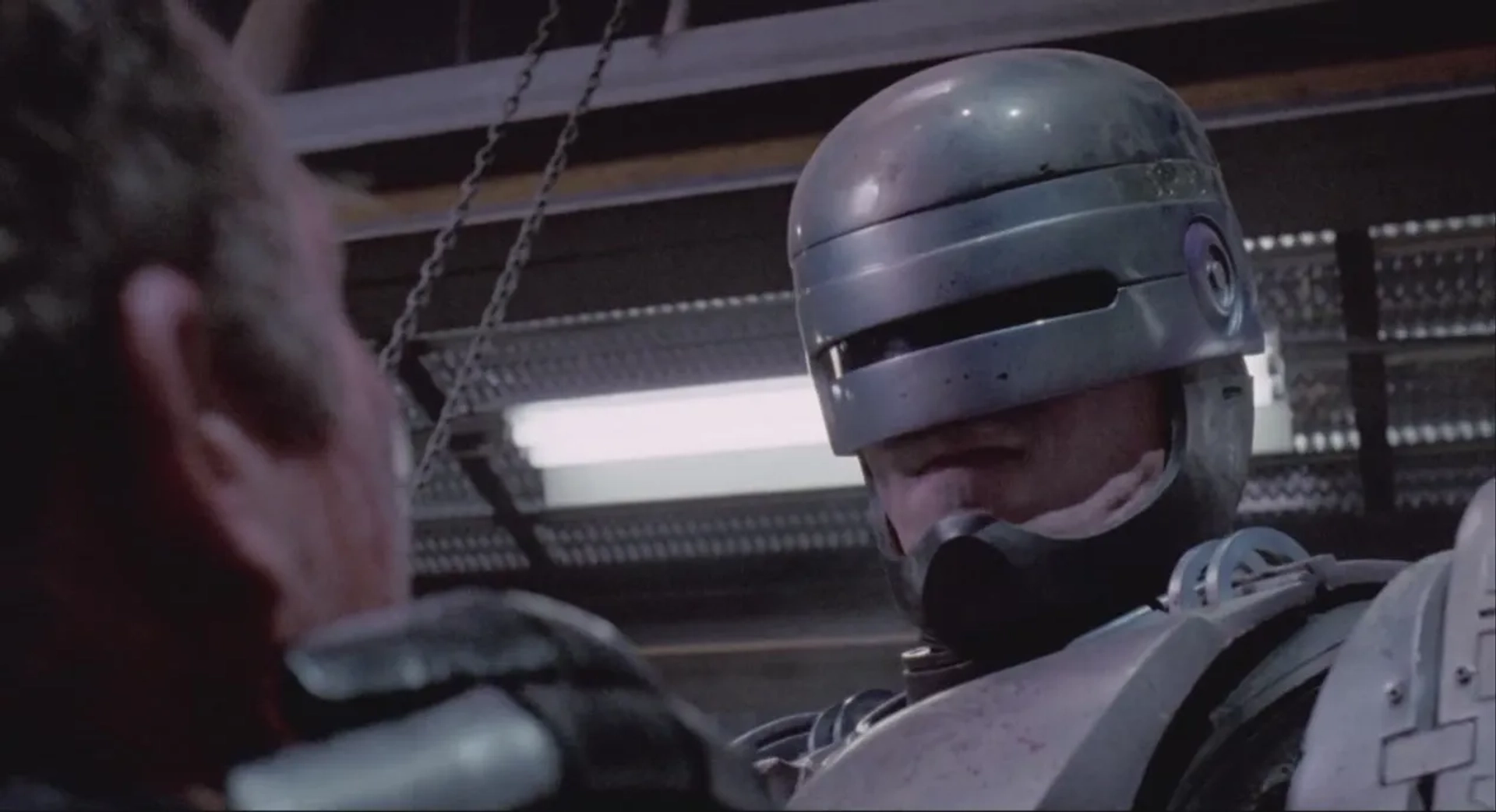 Peter Weller and Kurtwood Smith in RoboCop (1987)