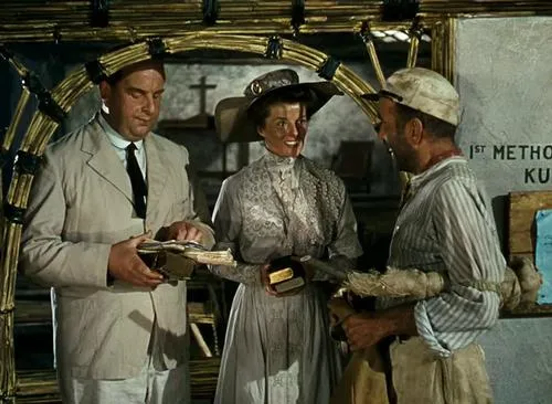 Humphrey Bogart, Katharine Hepburn, and Robert Morley in The African Queen (1951)