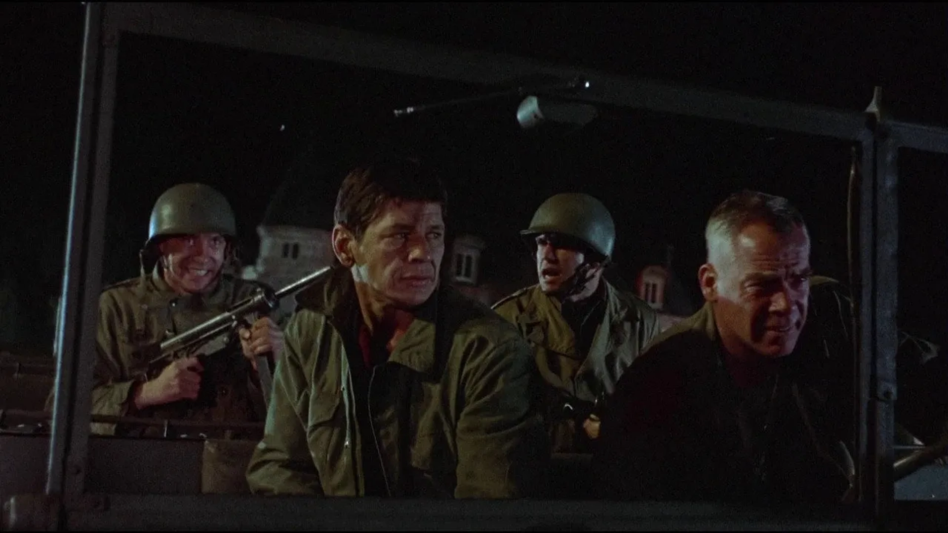 Charles Bronson, John Cassavetes, Richard Jaeckel, and Lee Marvin in The Dirty Dozen (1967)