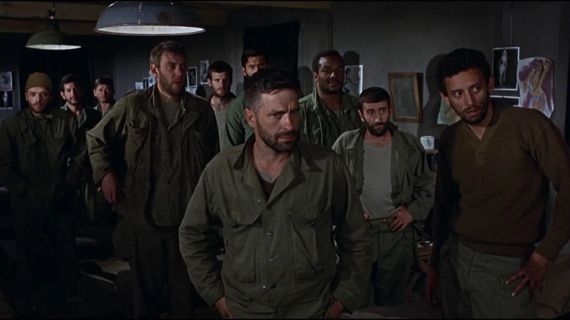 Charles Bronson, Donald Sutherland, Jim Brown, John Cassavetes, Stuart Cooper, Tom Busby, Ben Carruthers, Trini López, Al Mancini, and Clint Walker in The Dirty Dozen (1967)