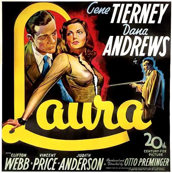 Gene Tierney, Judith Anderson, Dana Andrews, Vincent Price, and Clifton Webb in Laura (1944)