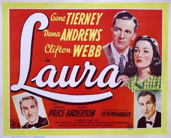 Gene Tierney, Judith Anderson, Dana Andrews, Vincent Price, and Clifton Webb in Laura (1944)