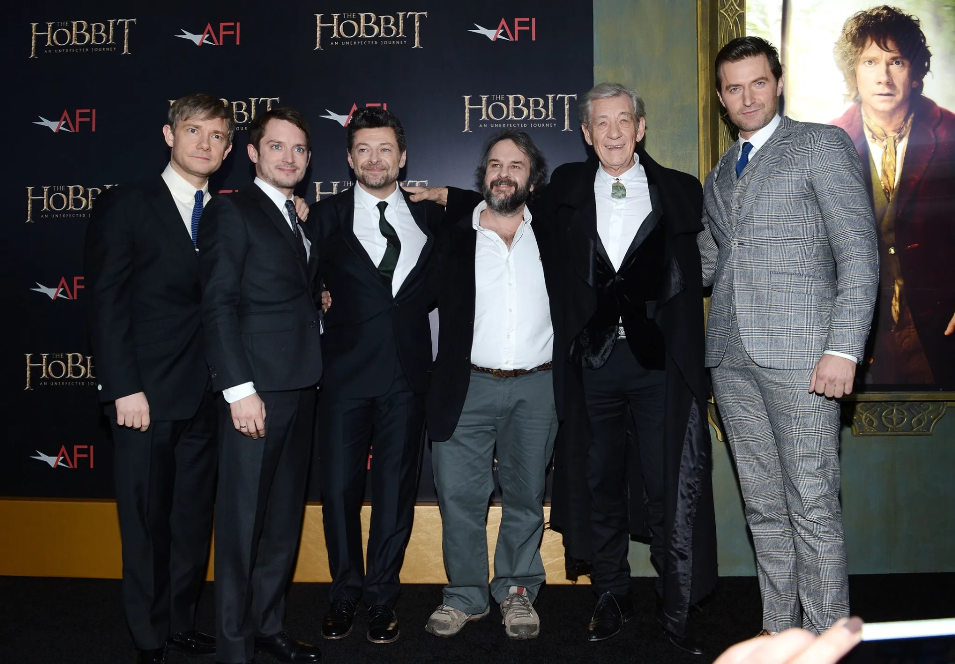 Elijah Wood, Peter Jackson, Ian McKellen, Richard Armitage, Martin Freeman, and Andy Serkis at an event for The Hobbit: An Unexpected Journey (2012)