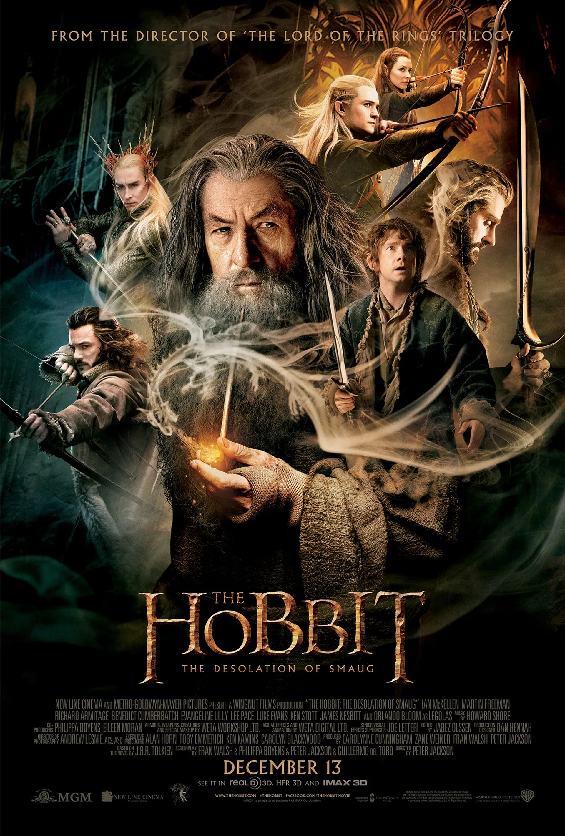 Ian McKellen, Richard Armitage, Orlando Bloom, Martin Freeman, Lee Pace, Evangeline Lilly, and Luke Evans in The Hobbit: The Desolation of Smaug (2013)