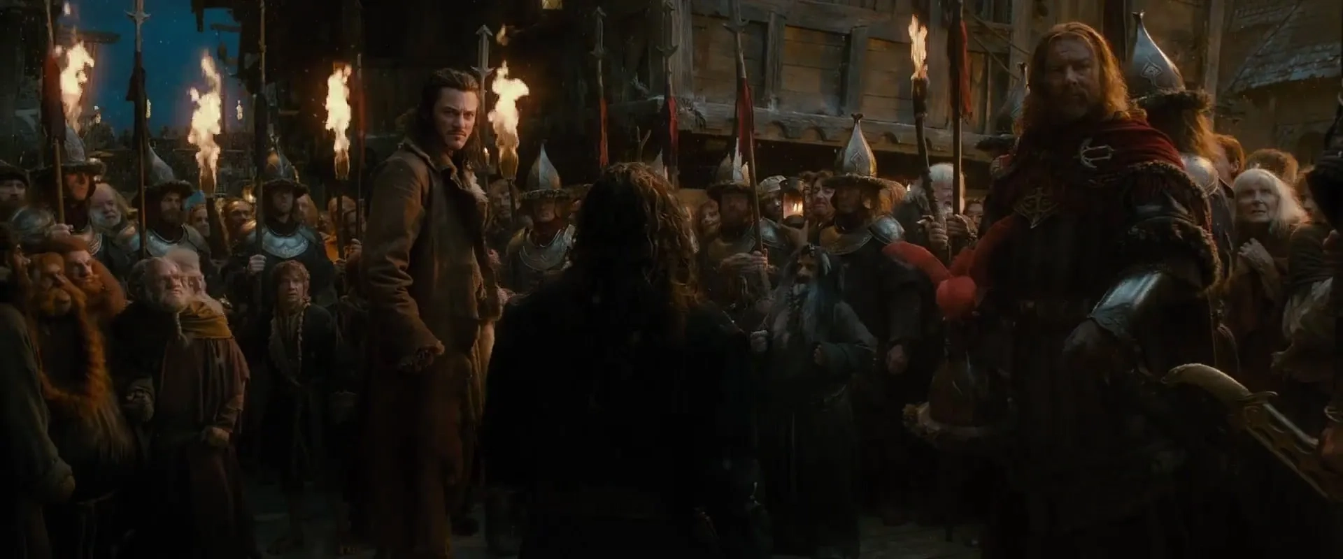 Richard Armitage, Martin Freeman, Mark Hadlow, Peter Hambleton, William Kircher, Ken Stott, Stephen Hunter, Luke Evans, Dorothy Anne Bonner, Richard Whiteside, and Mark Mitchinson in The Hobbit: The Desolation of Smaug (2013)