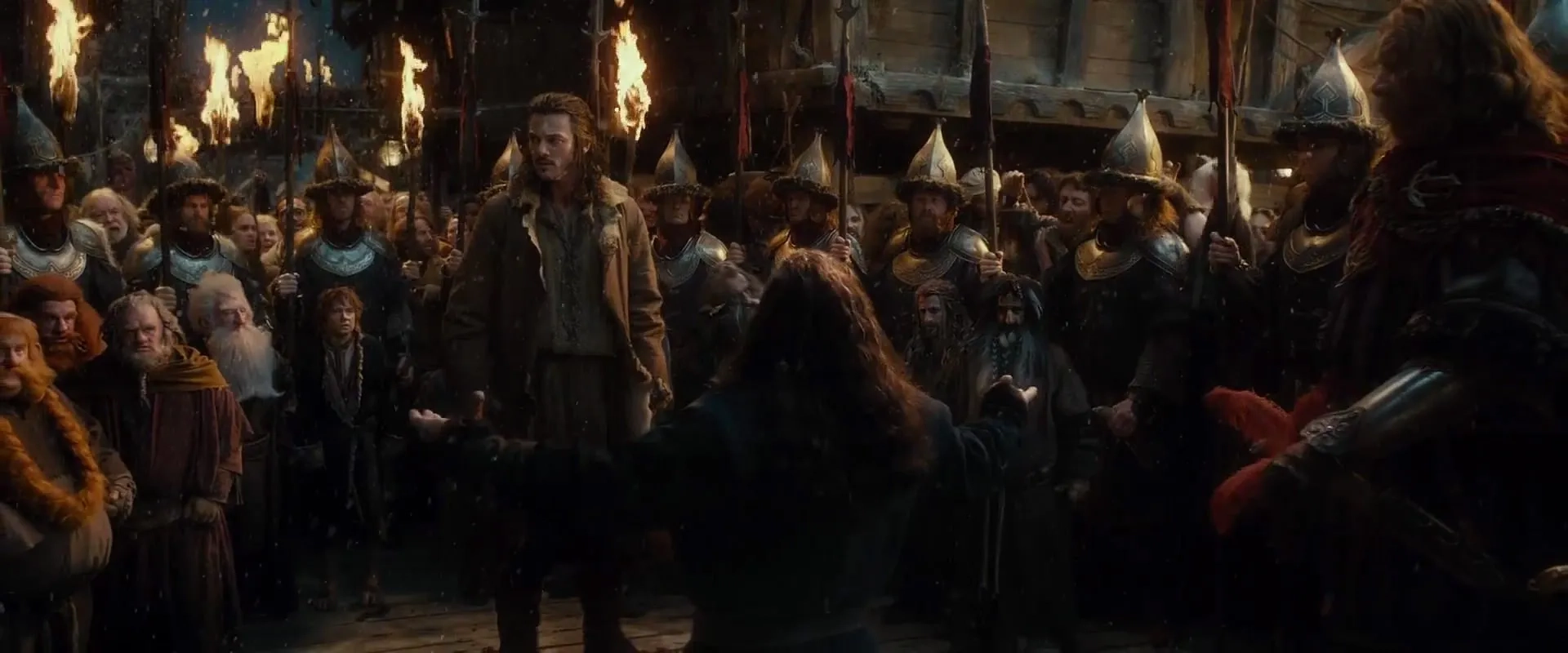 Richard Armitage, John Callen, Martin Freeman, Mark Hadlow, Peter Hambleton, William Kircher, Dean O'Gorman, Ken Stott, Stephen Hunter, Luke Evans, and Mark Mitchinson in The Hobbit: The Desolation of Smaug (2013)