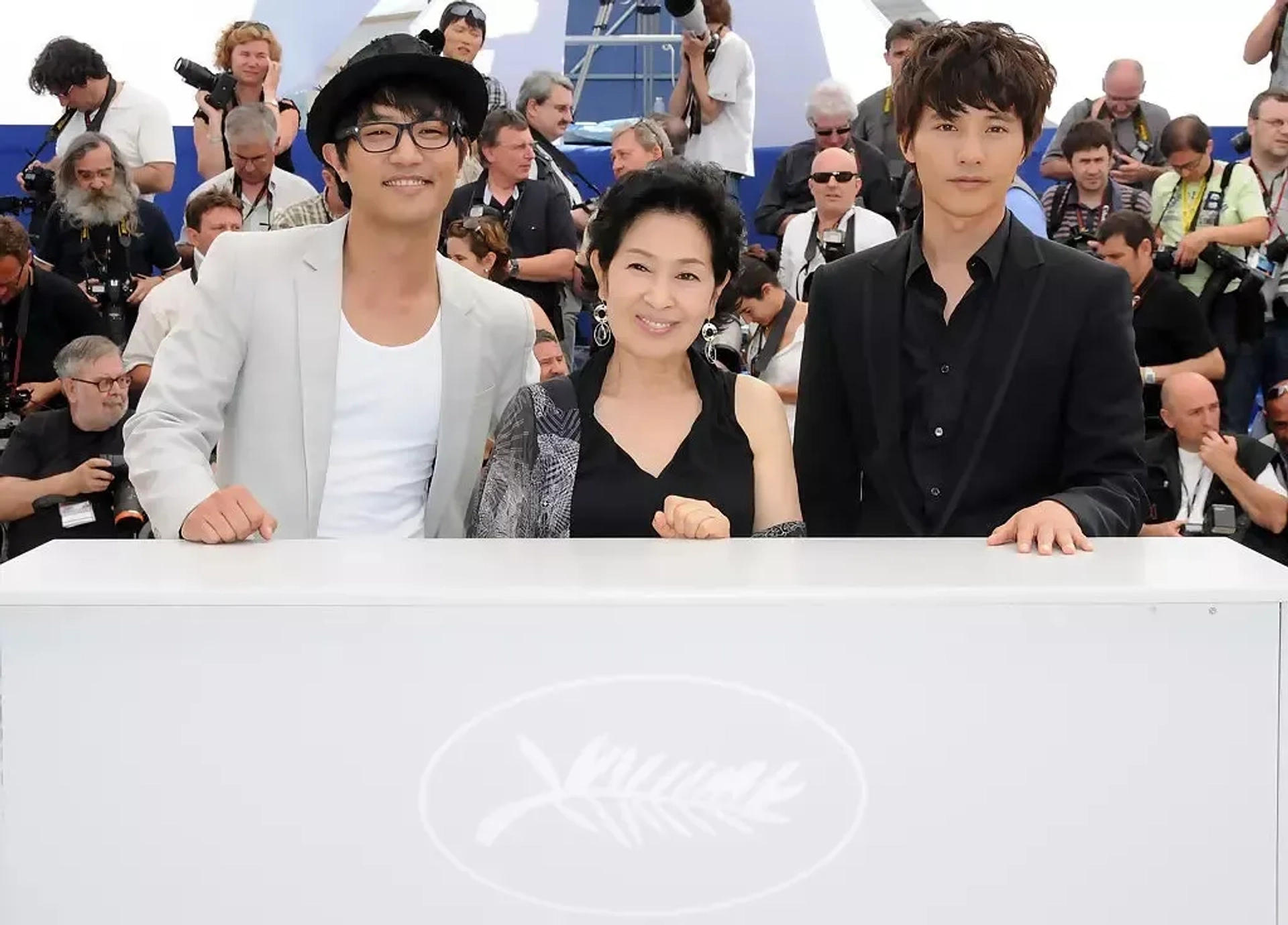 Won Bin, Hye-ja Kim, and Jin Goo at an event for Mother (2009)