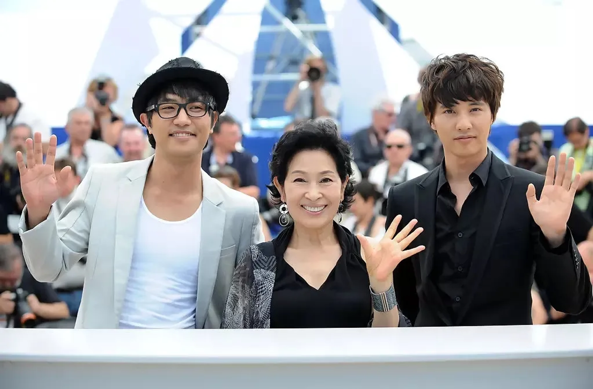 Won Bin, Hye-ja Kim, and Jin Goo at an event for Mother (2009)